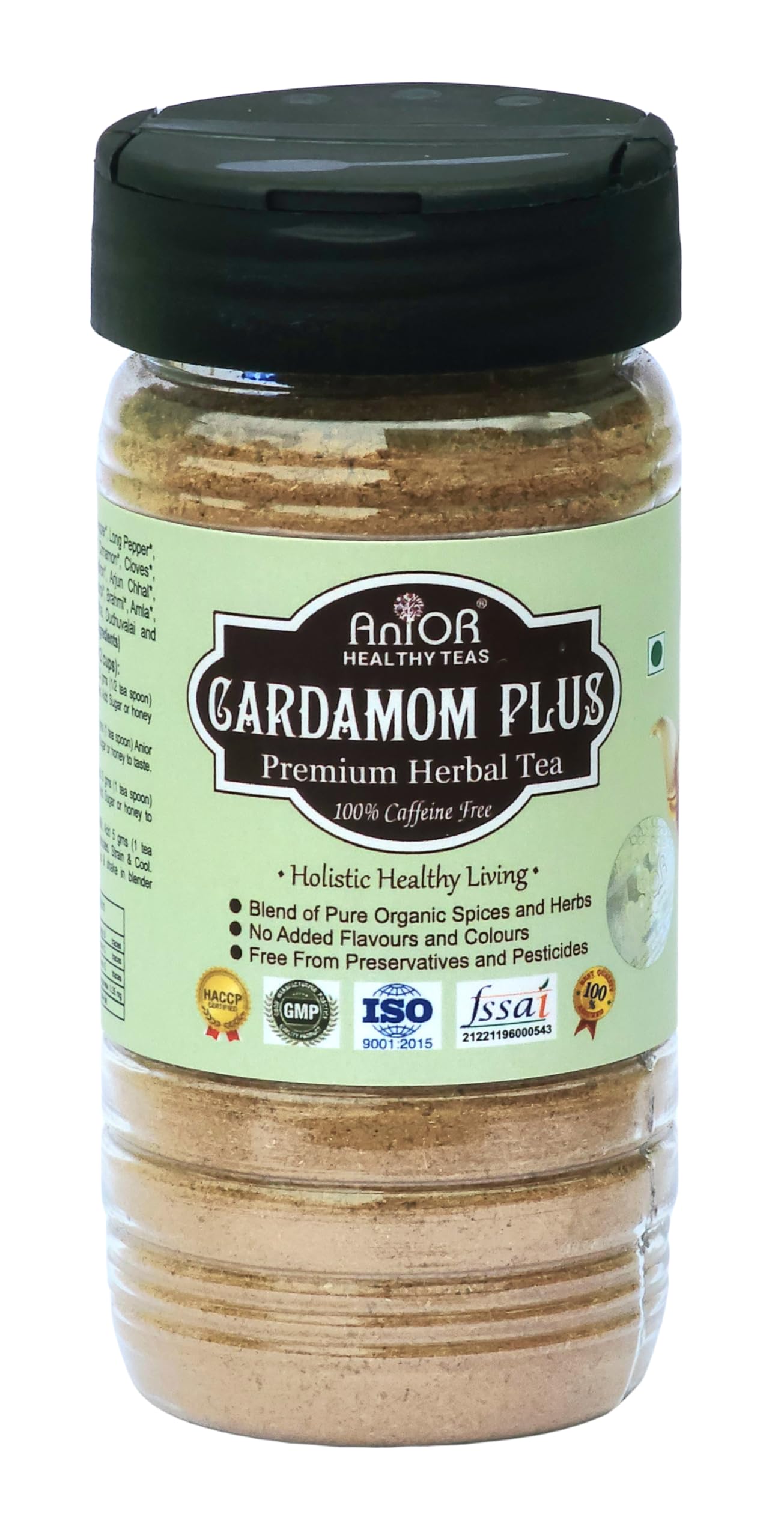 Premium Herbal Tea I 100% Caffeine Free I Blend of Organic Spices and Herbs I HACCP, ISO and GMP Certified I 100gm (Cardamom)