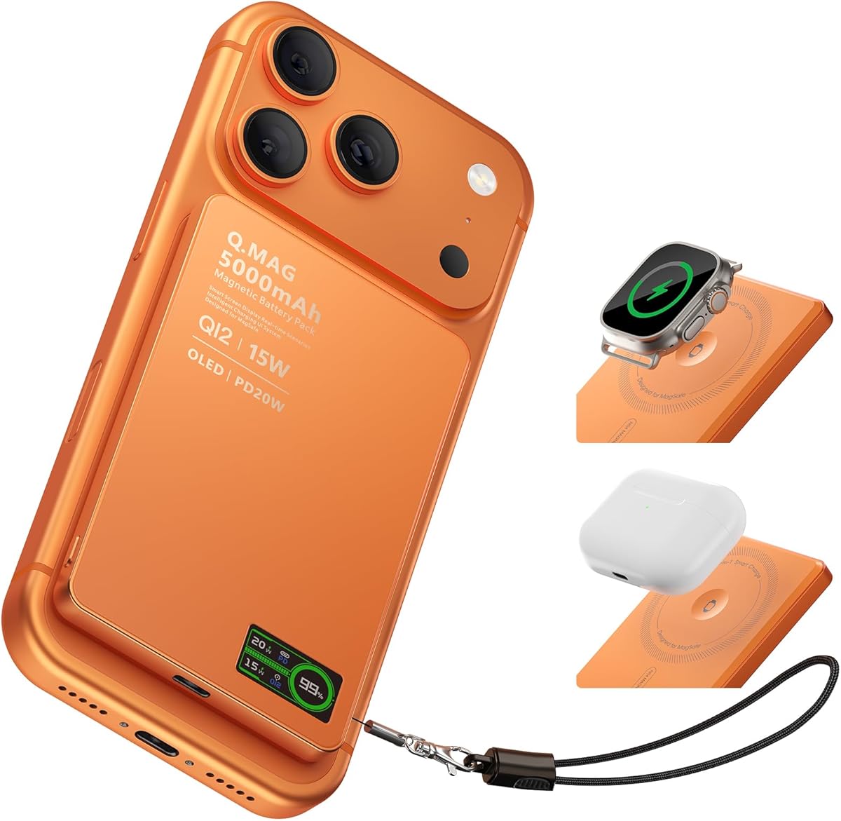 BLACKPAI Magnetic Power Bank with iWatch Charger, Ultra-Slim 5000mAh Qi2 15W Wireless Mag-Safe Battery Pack with LCD Display, PD 20W Fast Portable Charger for iPhone Air/17/16/15/14 Series/Apple Watch