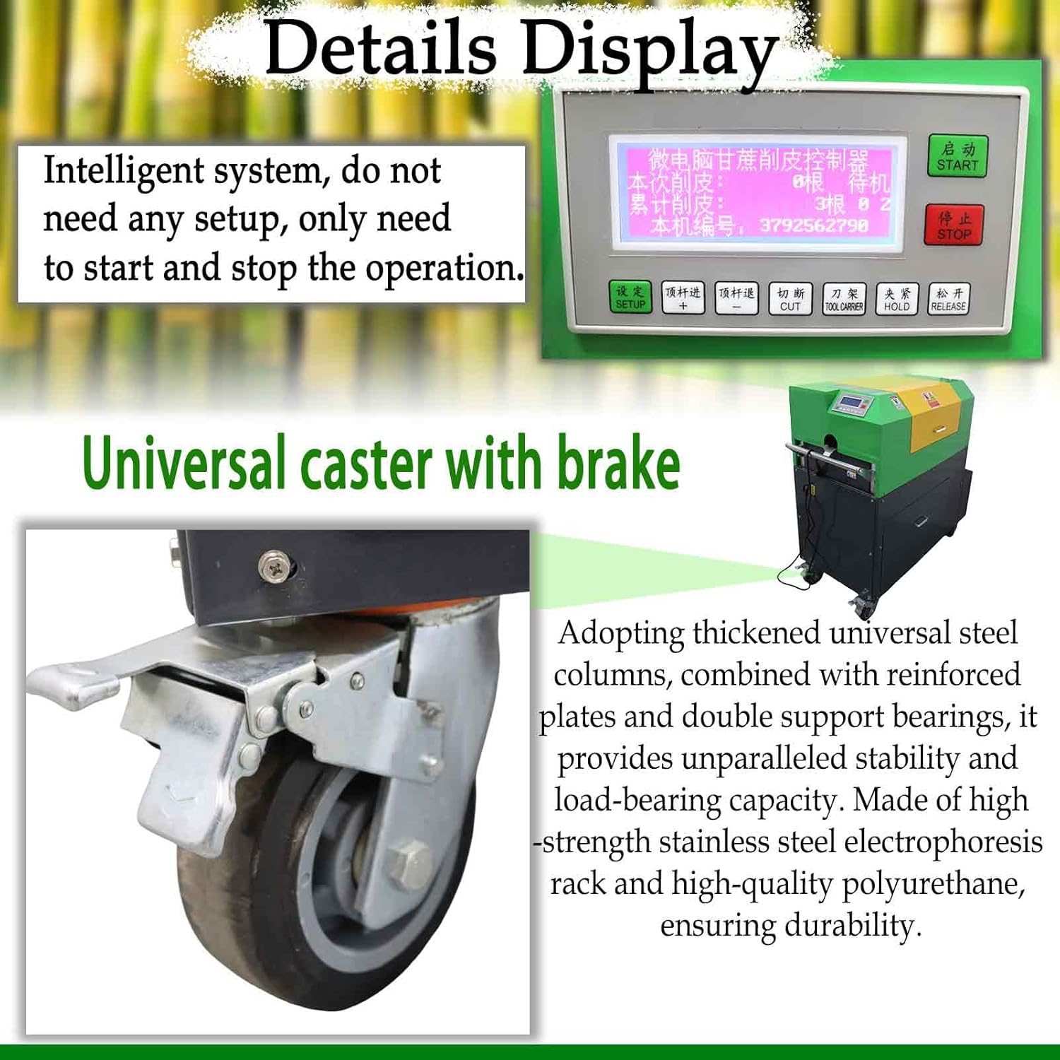 220V Electric Sugar Cane Peeler, 1500W High Efficient Sugarcane Skin Peeling Machine with High Pressure Water Washer, 2-3mmPeeling Thickness, for Sugarcane Processing