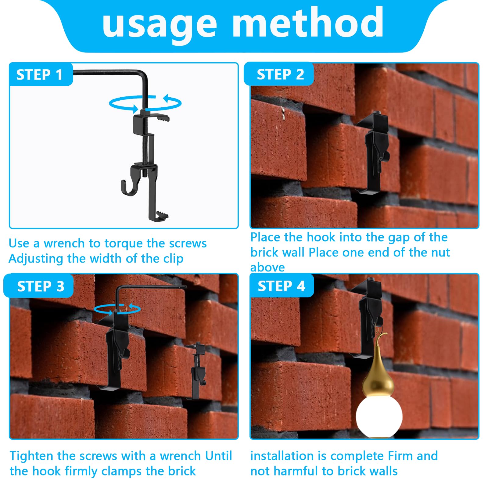 6Pcs Brick Hangers, Brick Wall Clips Outdoor Brick Hangers Wall Clips for  Hanging Brick Hooks No Drill, Holes, Nails or Screws Brick Clips for Hanging