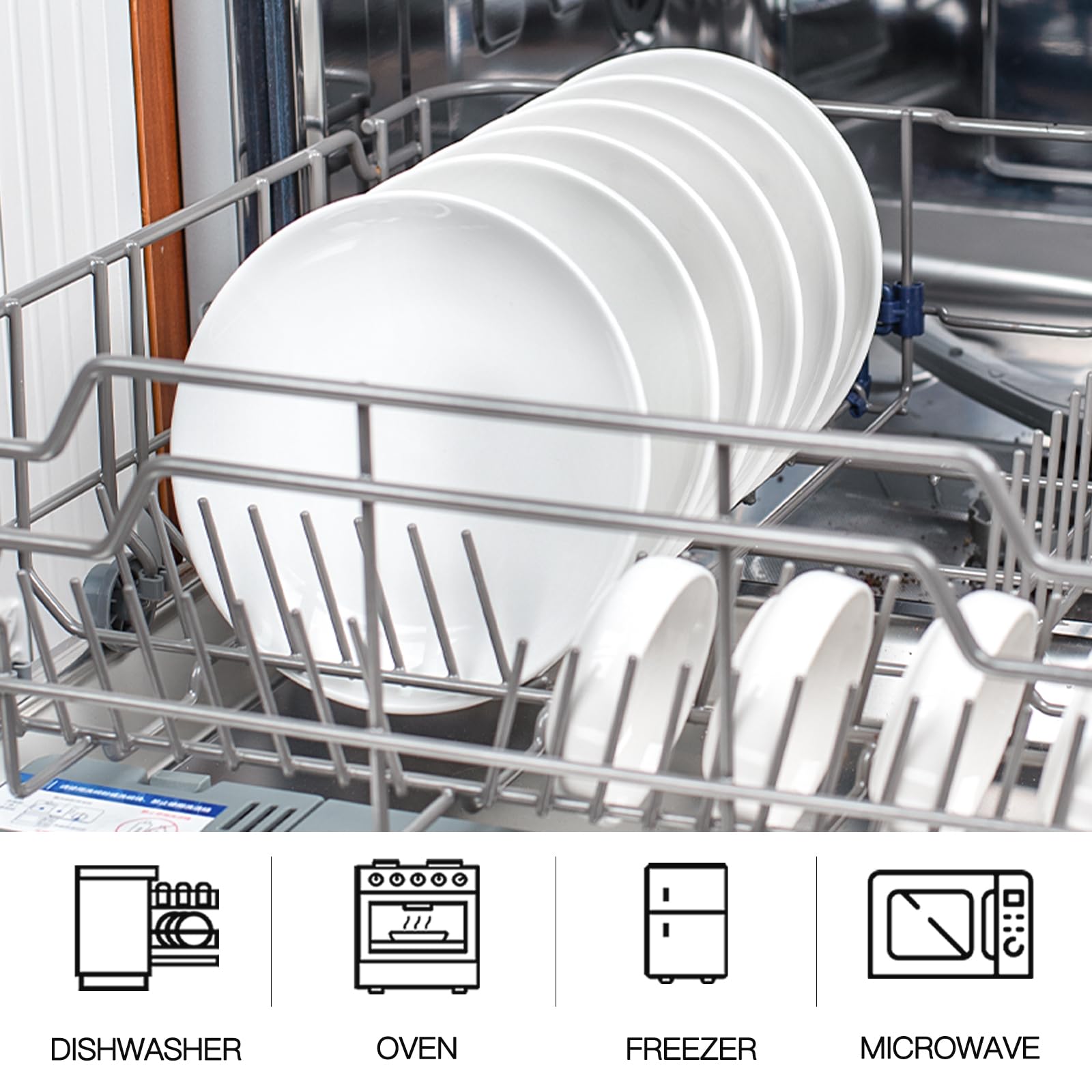 DELLING Porcelain Appetizer Plates Set of 6, 7 inch White Dessert/Salad Plates - Small Dinner Plates for Sides, Snack, Pasta - Kitchen Ceramic Serving Dishes, Microwave, Oven, and Dishwasher Safe