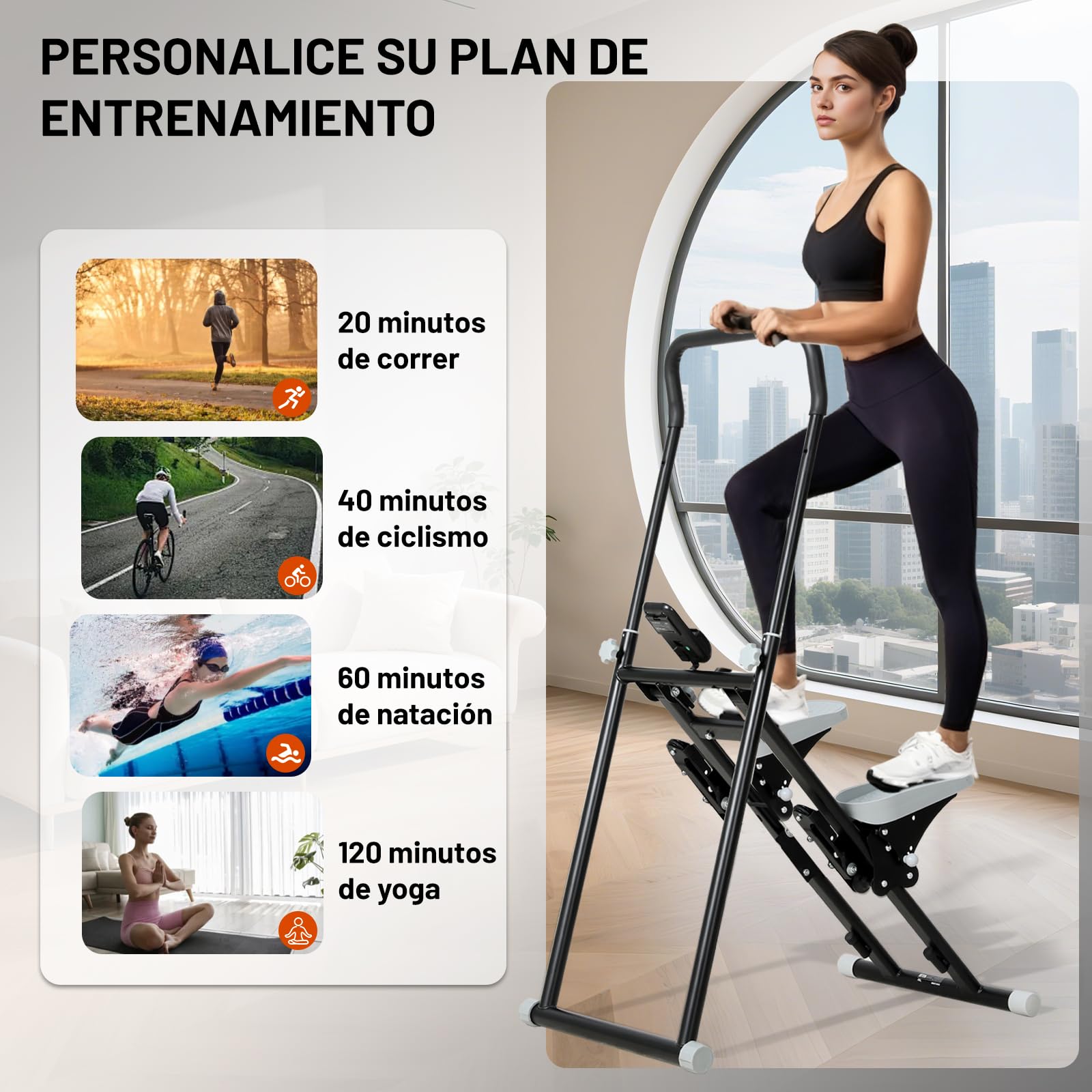 Stepper Fitness Casa con Reposabrazos y reposapiés ajustable de 3 niveles,Stair Stepper con pantalla LCD,Maquina De Subir Escaleras,Escalador De Fitness Plegable,Máquinas De Step Para Fitness
