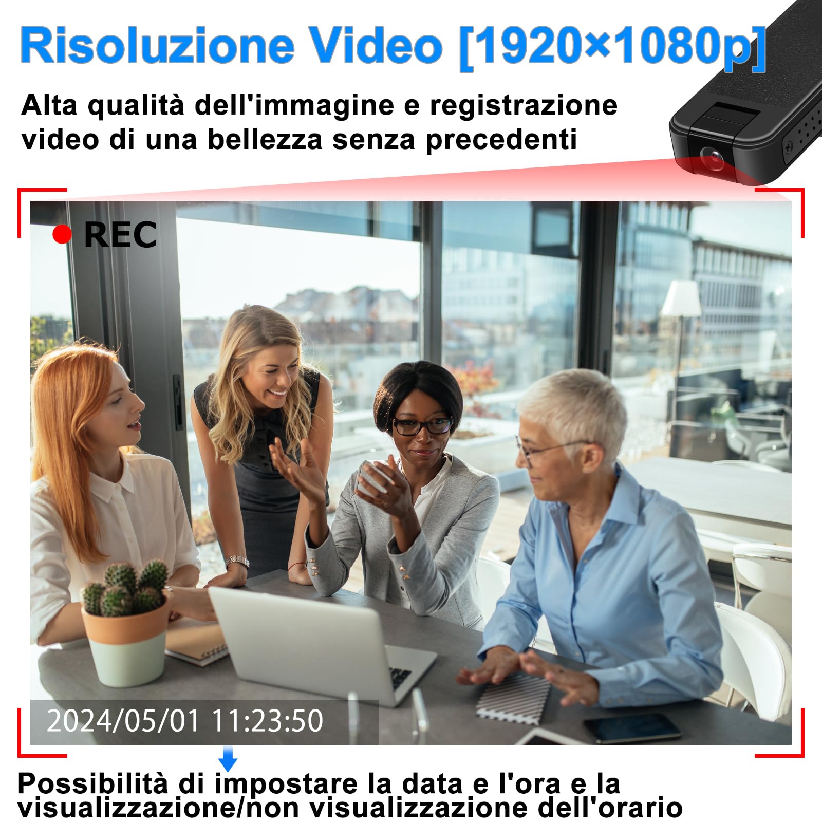 TANGMI Spy Cam 1080P, Body Cam, Visione Notturna, 180°, Mini Camera | Micro Camera, Micro Telecamera, Clip-on, Registrazione Audio, Loop, 150 Min, 27g, Riunioni Equitazione Animali, Cavo