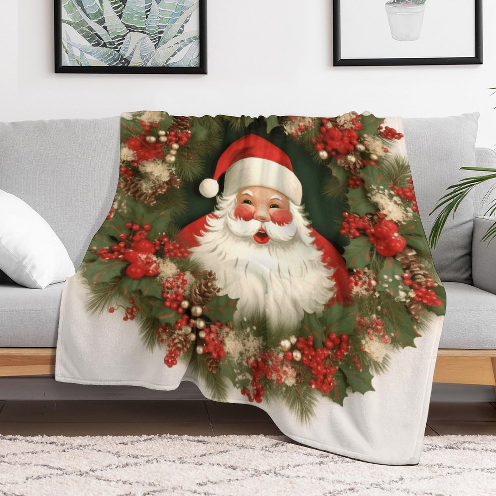 Couverture polaire flanelle douce couronne Père Noël cosy