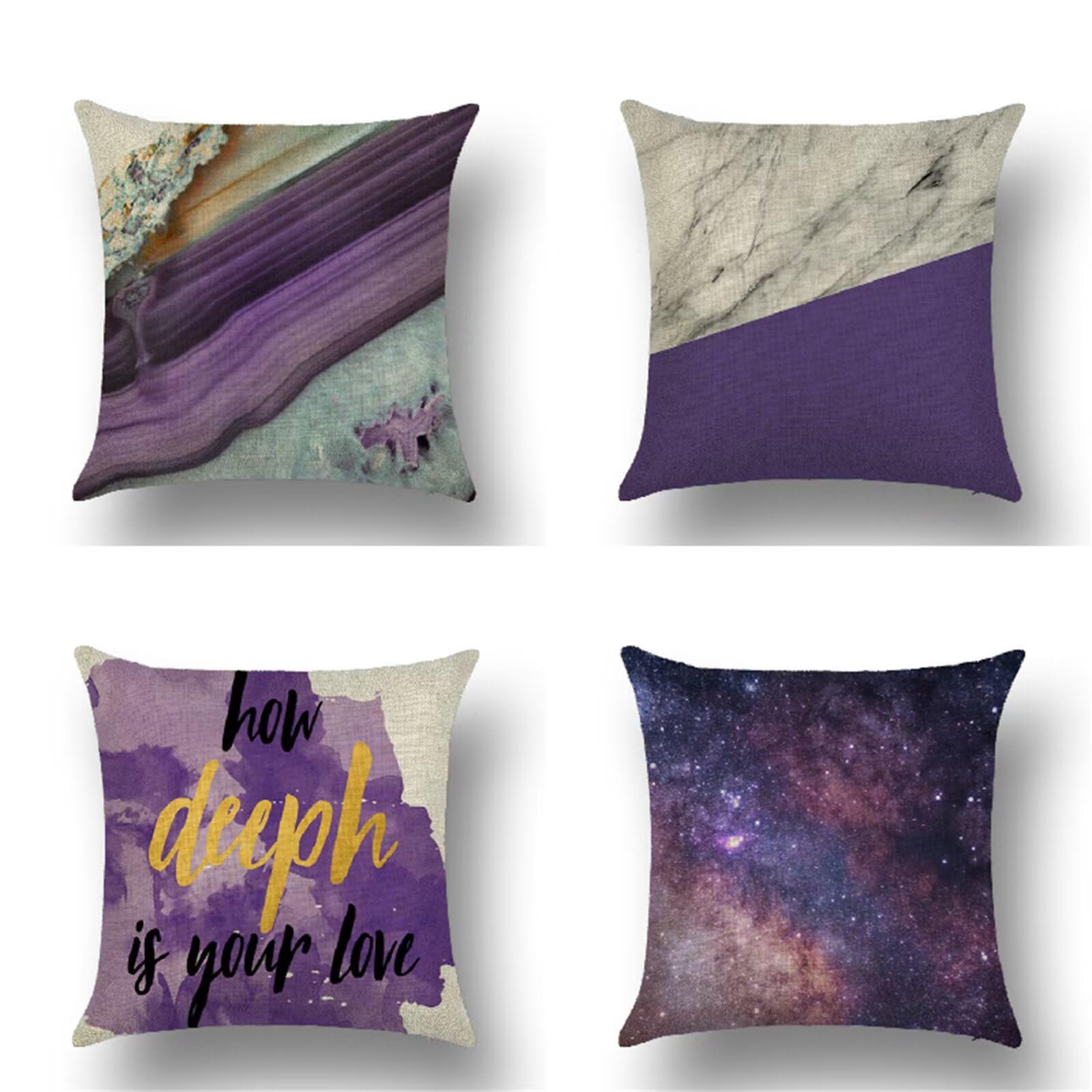 Fundas de Cojines 60x60cm Juego de 4 Jaspeado Doble Cara Suave Funda Cojin Morado Impermeable Cojines Terraza Exterior con Cremallera Oculta Funda de Almohada para Decorativos Hogar Cama S-6574