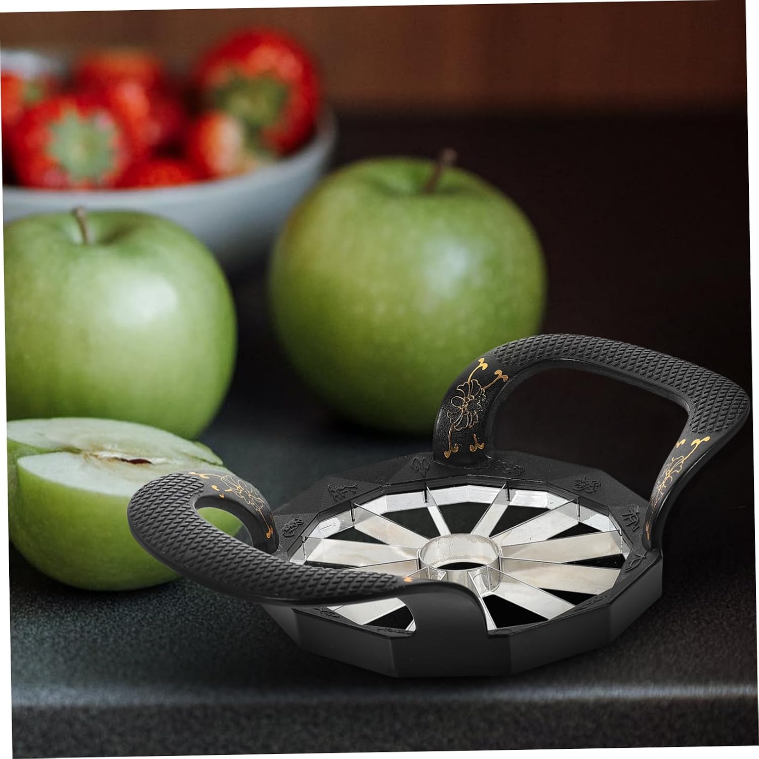 Slicer Corer Stainless Steel Fruit Cutter for Effortless Wedges Black Kitchen Gadget for Quick and Preparation