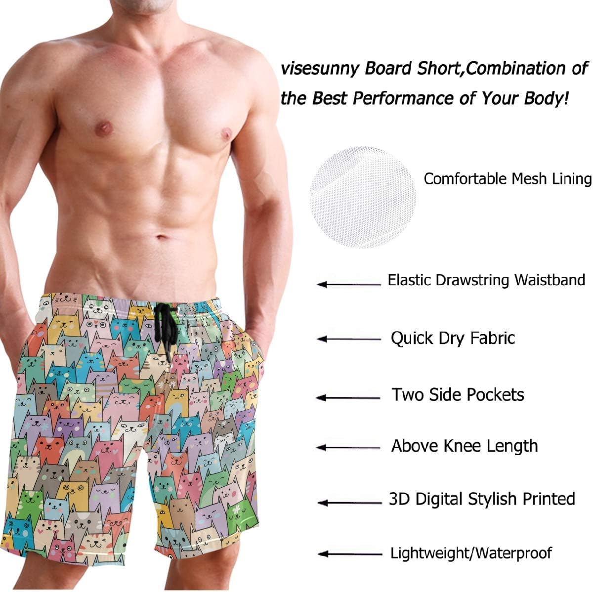 visesunny Men's Colorful Flower Print Beach Shorts Hot Summer Swim Trunks Sports Running Bathing Suits with Mesh Lining