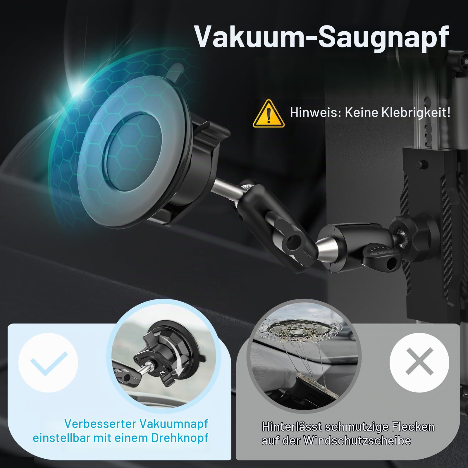 Schwerlast Saugnapf Halter Tablet Halterung Auto - [Doppelt Metall Kugelkopf], PKW/LKW Armaturenbrett Saugnapf Tablethalter Auto, für 4-12,9 Zoll Handy & Tablet, iPad Pro/Air/Mini, iPhone usw