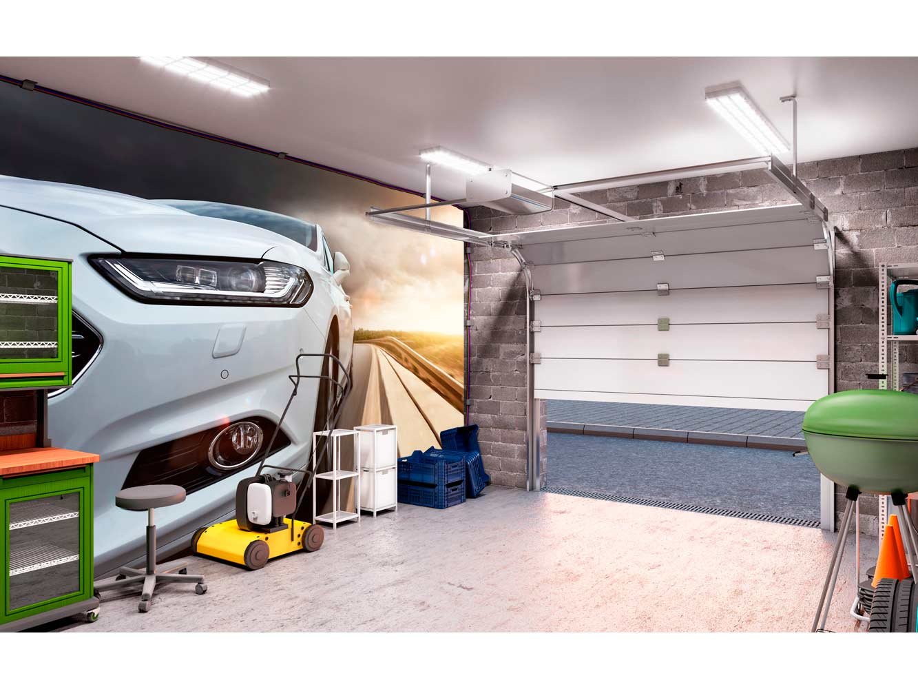 Fotomurale in vinile e carta da parati per auto sportiva, colore bianco, per pareti in vinile, decorazione murale, carta da parati in varie misure 350x250cm