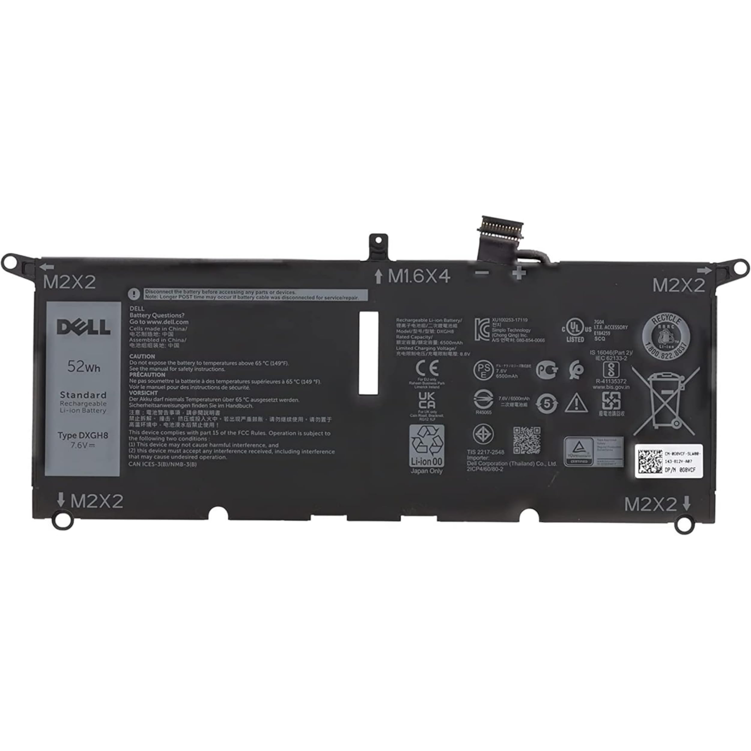 Dell Akku 52 Wh 4 Zellen 6500 mAh XPS 13 9305 9370 9380 7390 Inspiron 7400 5391 5390 7490 7390 7391 2-in-1 Latitude 3301 P82G P130G P1144 G G P115 G Typ: DXGH8 H754V G8VCF von PART4YOU