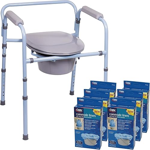 Carex Cómoda plegable 3 en 1 con 42 forros de cómoda - Porta Potty para adultos - Inodoro portátil para campamento, soporta hasta 300 libras,
