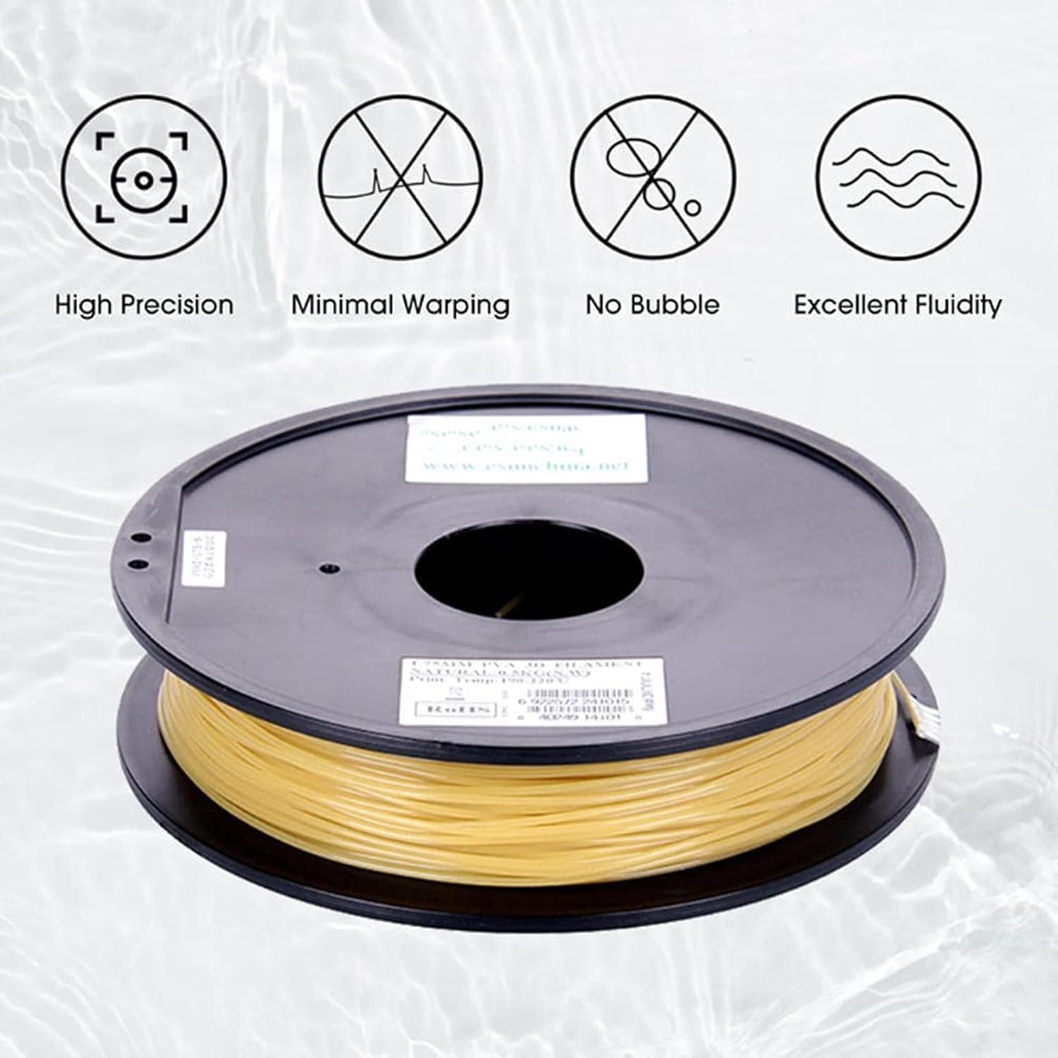 Wasserlösliches PVA-Filament 1,75 mm, 3D-Druckerfilament PVA, 0,5-kg-Spule, 3D-Druckfilament für 3D-Drucker, Stützmaterialien für 3D-Drucker, Natur