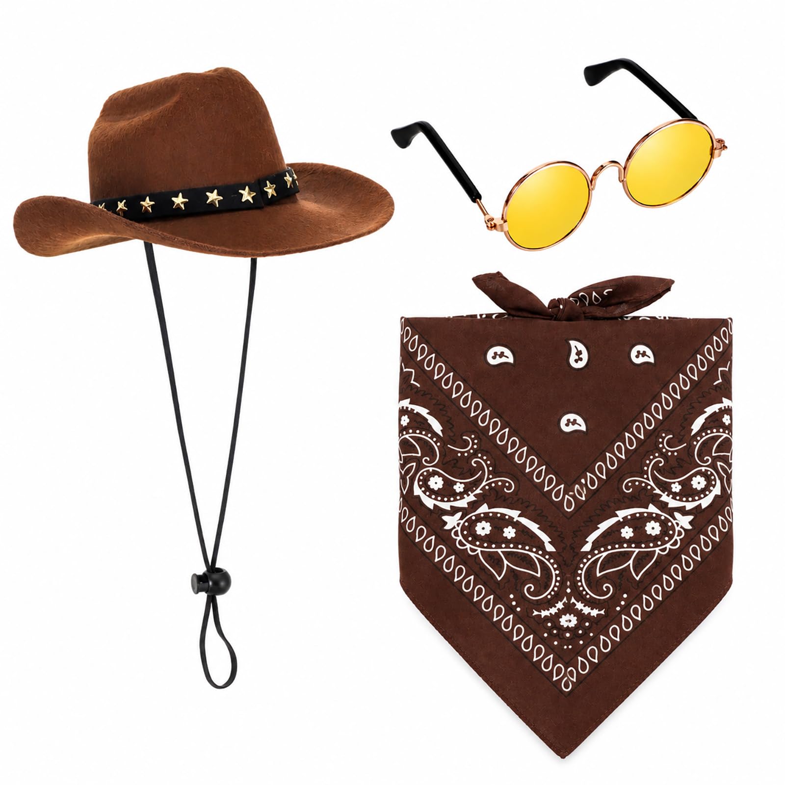 COMNICO Pet Cowboy Costume for Dogs Cats Halloween Bandana(Brown,Brown,3) — image 1