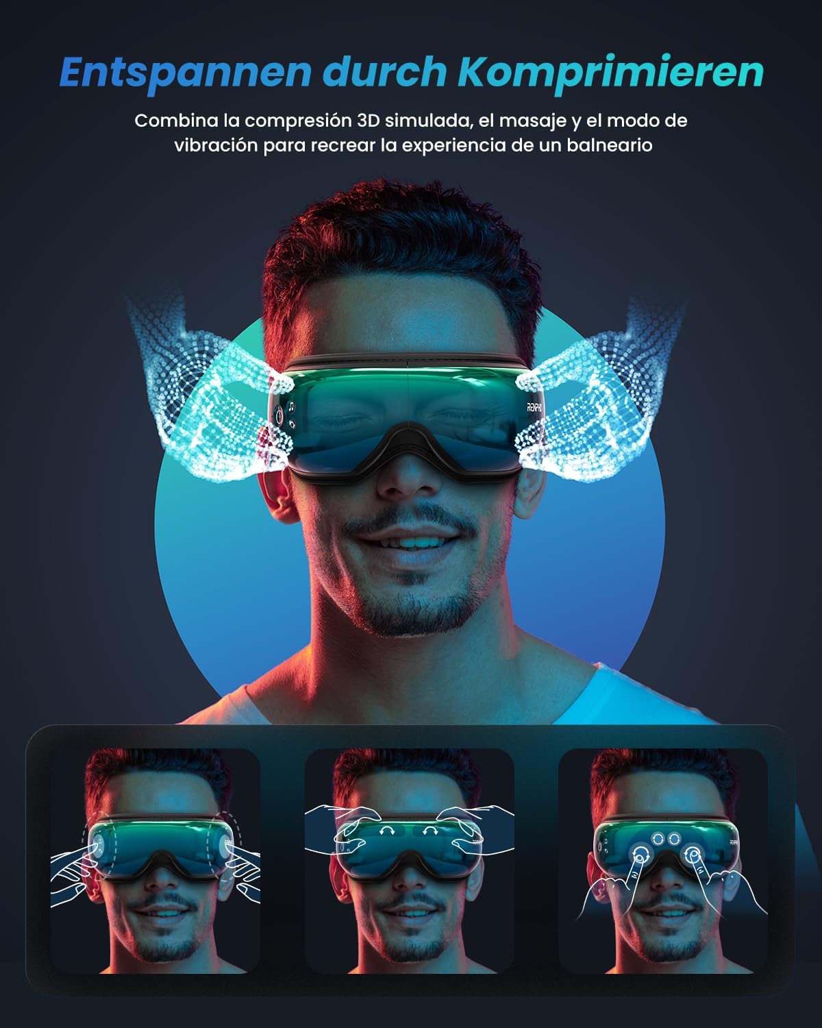 RENPHO Eyeris 1 - Augenmassagegerät mit Wärme, Vibration und Bluetooth Musik, Augenmaske für Augenringen und trockenen Augen, Verbessert Schlafqualität, Geburtstagsgeschenk | Beheiztes Augenmassagegerät gegen Augenbelastung & Kopfdruck, klappbar für Reise