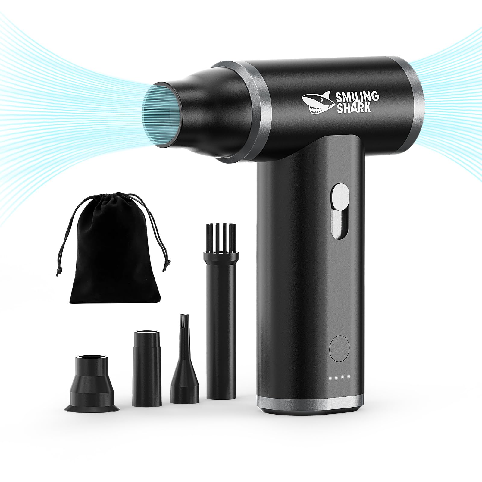Smiling Shark Elektrische Staubgebläse Luftdruckspray, J01 aus Aluminum 130000 U/min Druckluft Compressed Air Duster mit Stufenloser Regelung Mehrzweck-Jet-Lüfter für PC/BBQ/Auto/Camping, Schwarz