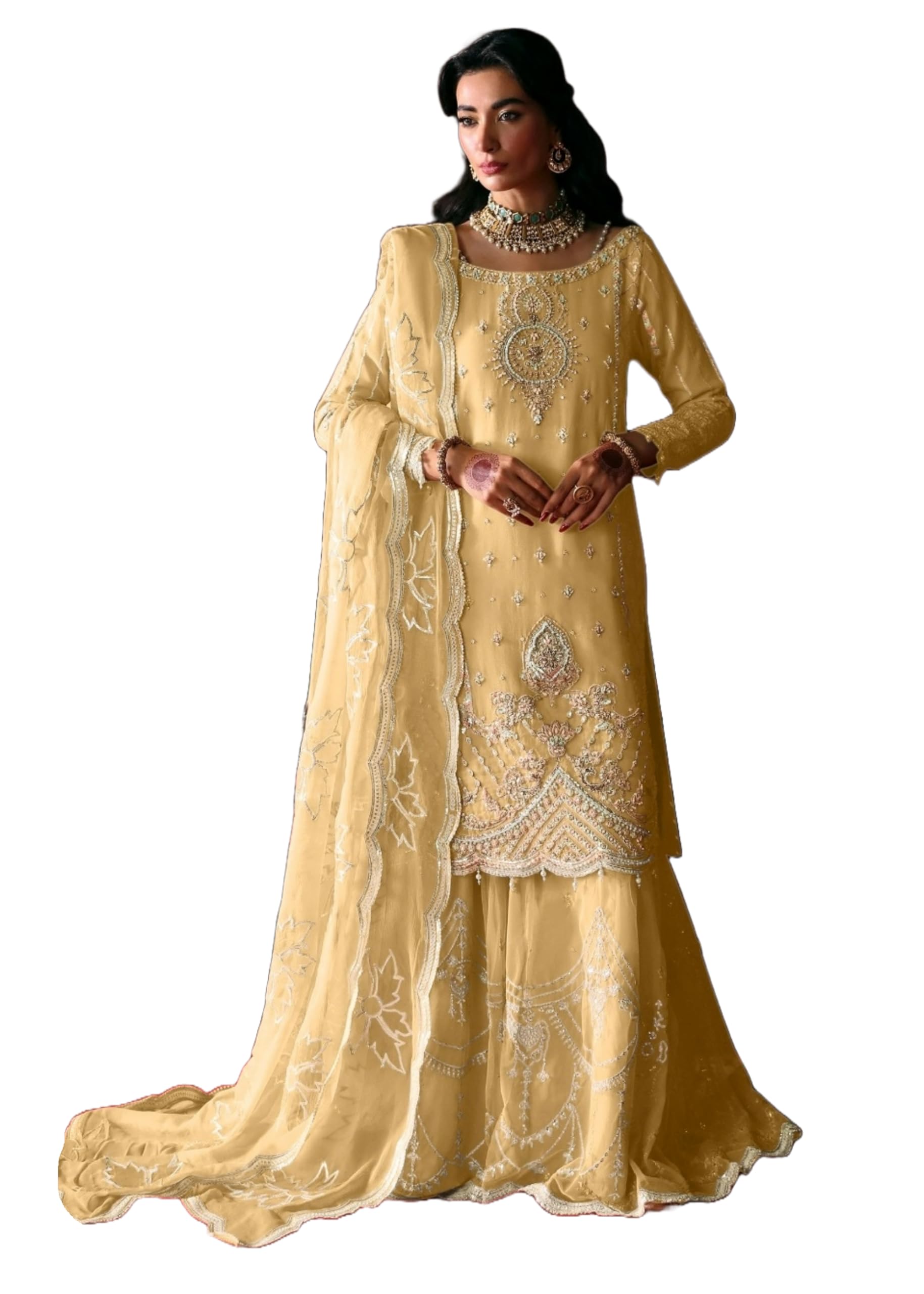 Indyjski designerski garnitur oragnza Palazzo Dupatta Eid specjalny zestaw do haftowania pakistańska 413a