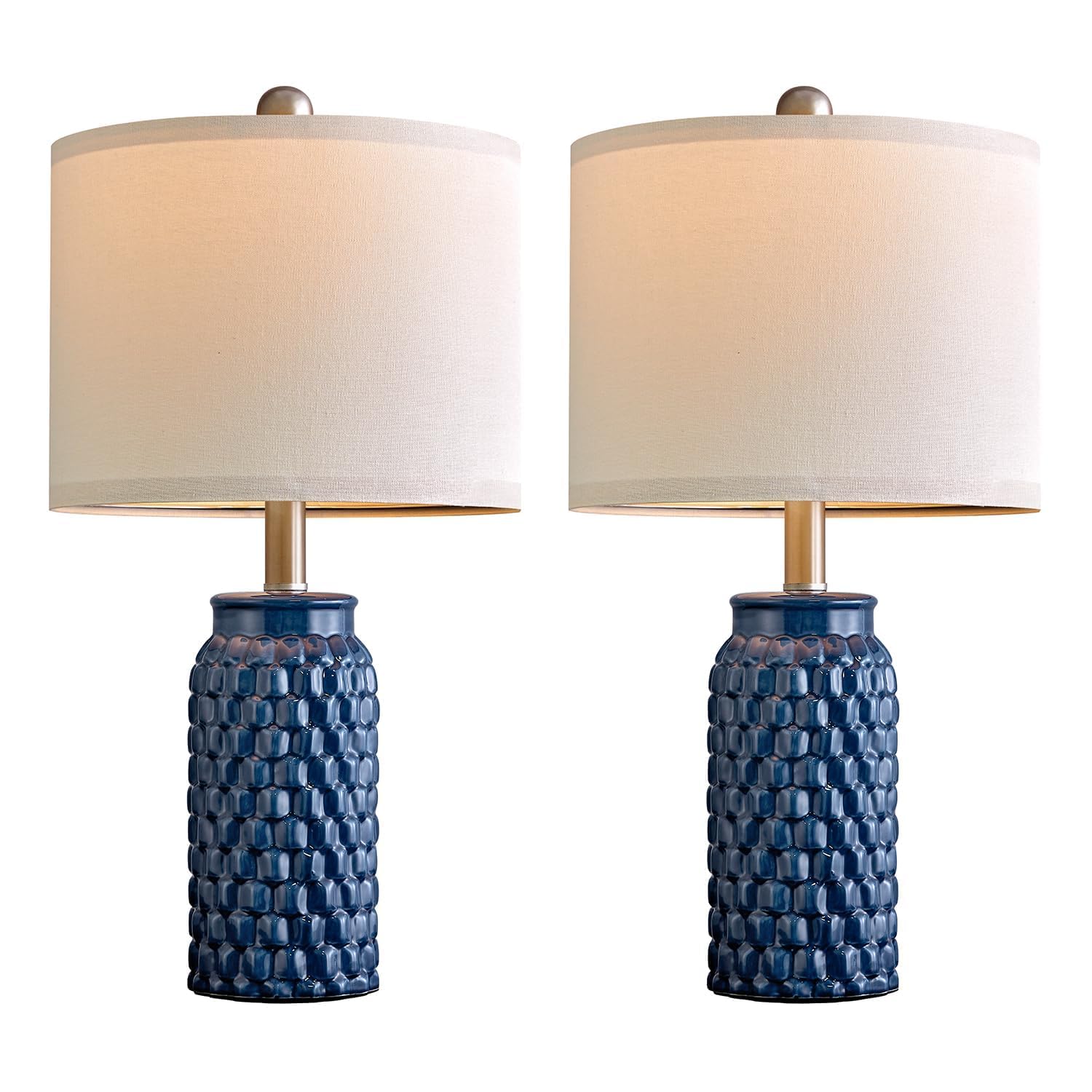 USumkky Lampada da comodino moderna in ceramica da 50,8 cm, blu scuro, set di 2 per la decorazione della camera da letto, lampada da tavolo per soggiorno, ufficio, dormitorio