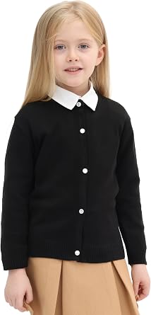 Lilax Little Girls Knit Basic Cardigan, Long Sleeve Button Up Sweater