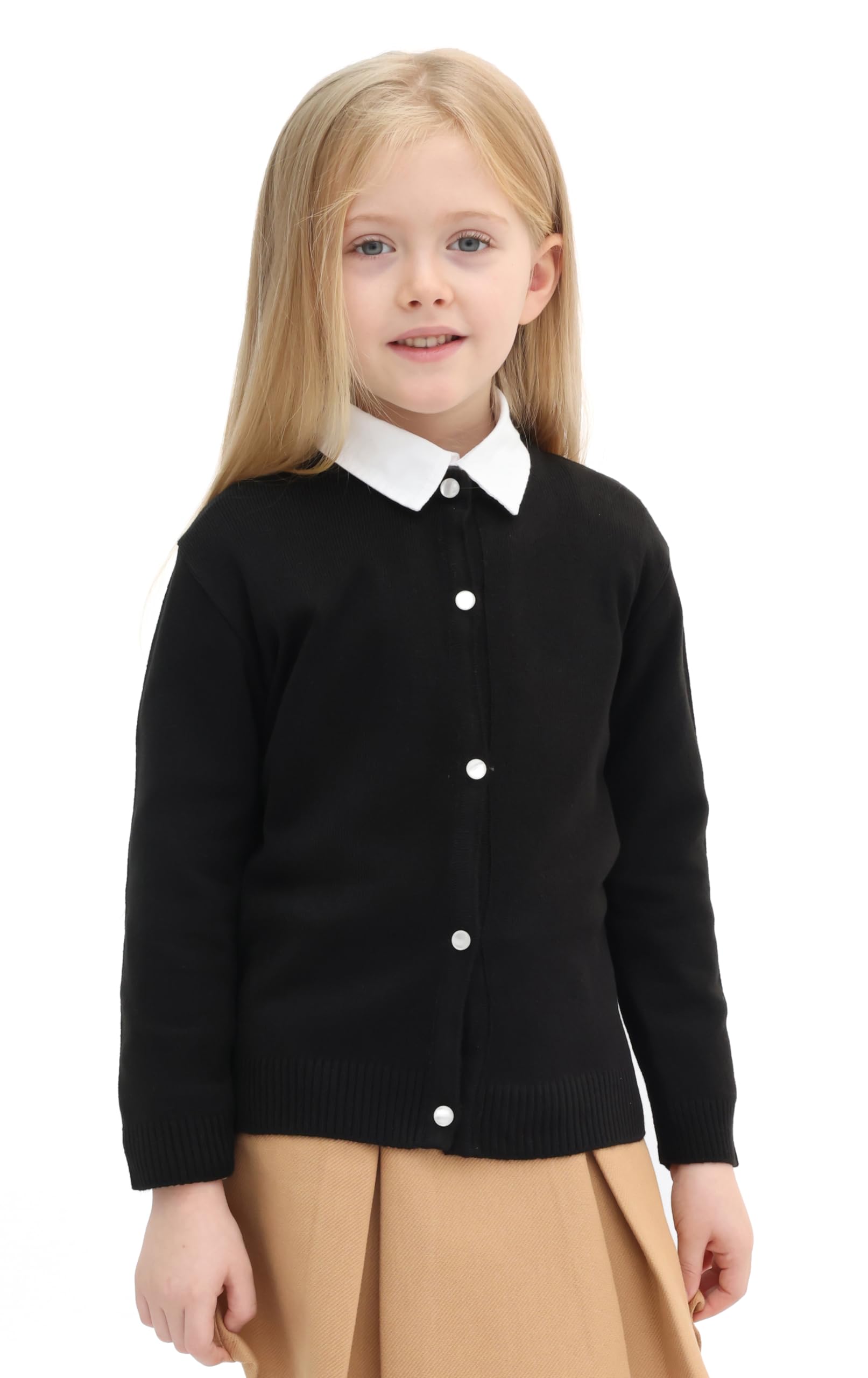 Lilax Little Girls' Knit Basic Cardigan, Long Sleeve Button Up Sweater Black 4 Years