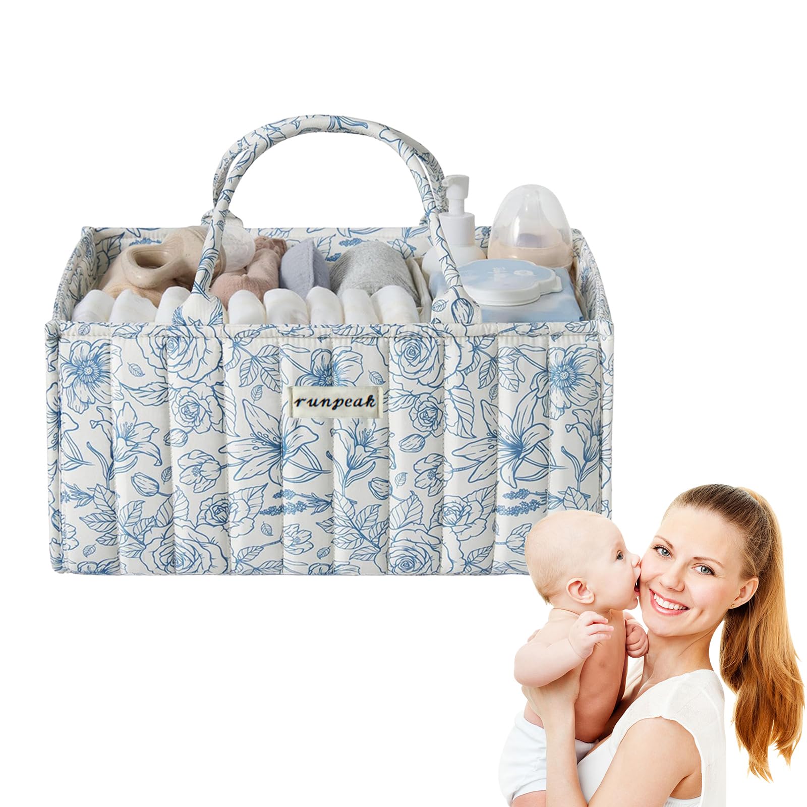 runpeak Nappy Caddy, Diaper Caddy Organiser, Stylish Baby Changing Basket with Removable Divider, Newborn Essentials