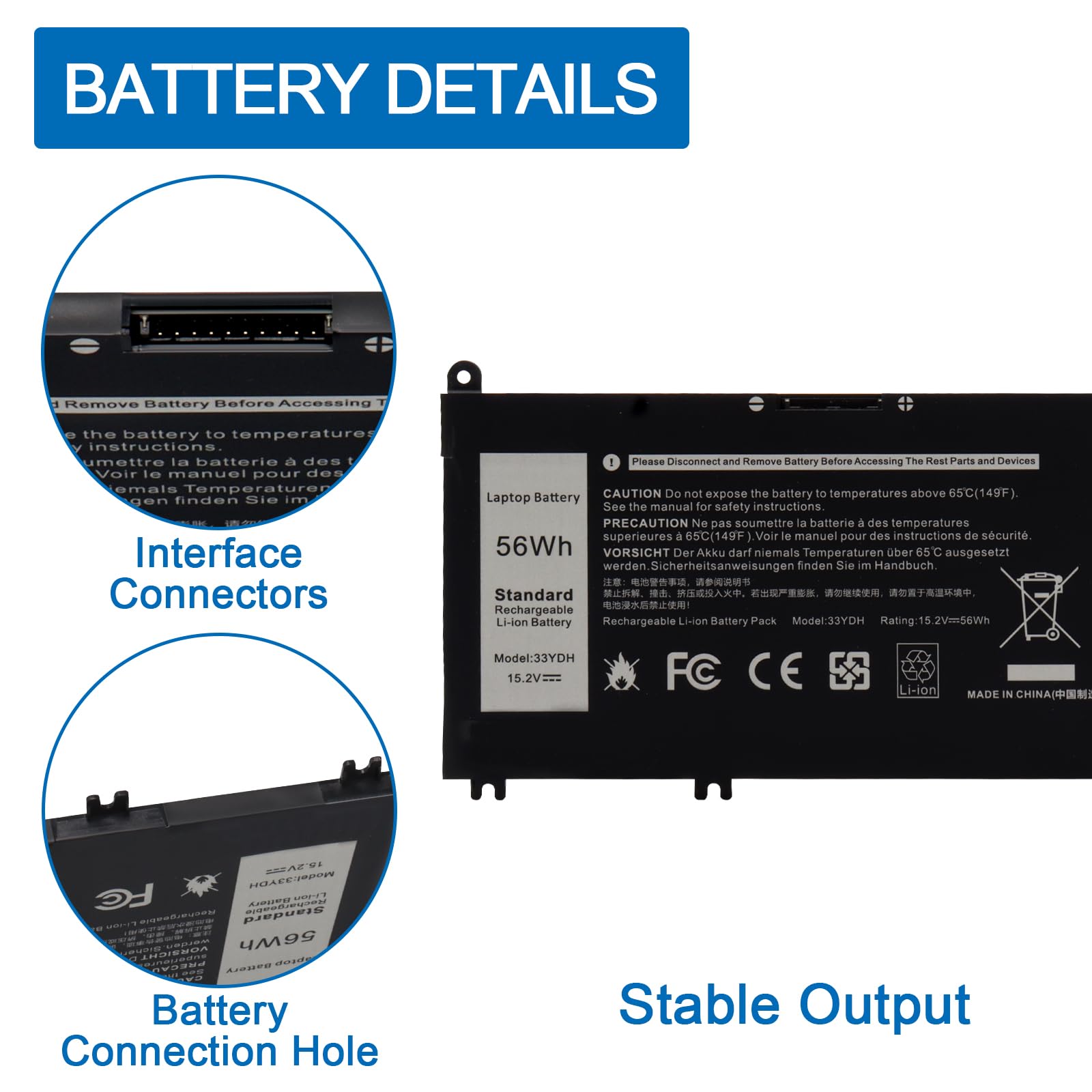 33YDH Laptop Batterie pour Dell Inspiron 17 7000 7778 7779 7786 7773 15 7577 G3 3579 3779 G5 5587 G7 7588 Latitude 13 3380 14 3490 15 3590 3580 Vostro 15 7580 7570 81PF3 081PF3 PVHT1 P30E