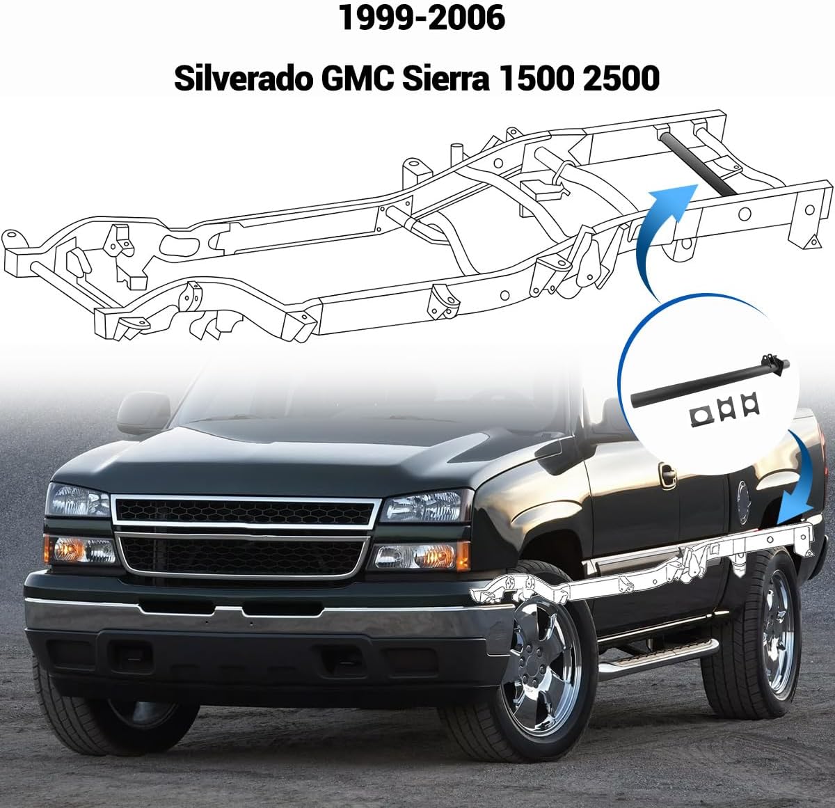KPJTATUO Rear Upper Shock Mount Crossmember with Bracket Fits for 1999-2006 Silverado GMC Sierra 1500 2500 2500HD Fuel Tank Support Crossmember