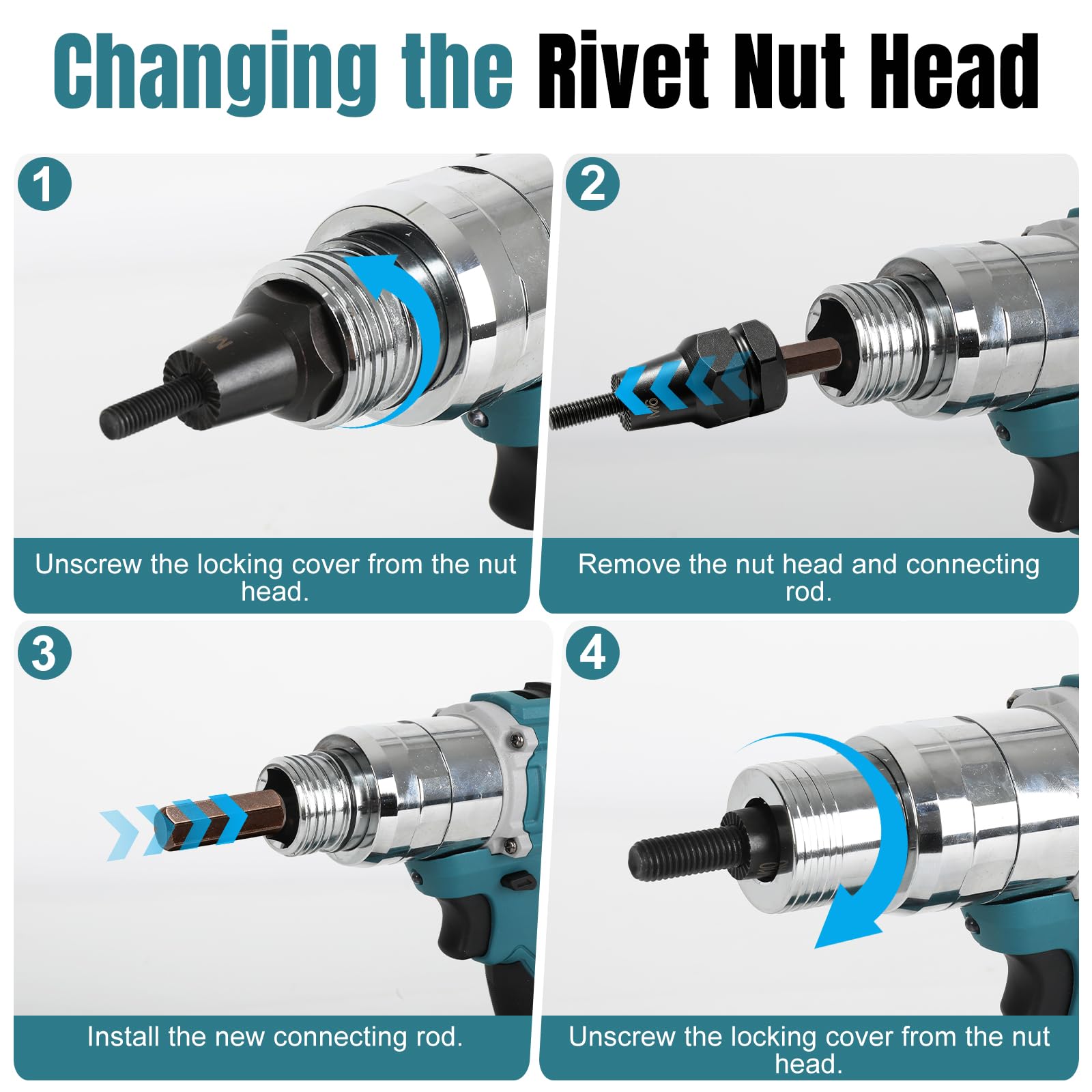 Remachadora Compatible con Makita 18V, Eléctrica Automática para Tuercas Remachables, Pistola Remachadora con Motor Brushless y Boquillas M5 M6 M8 (Sin Batería ni Cargador)