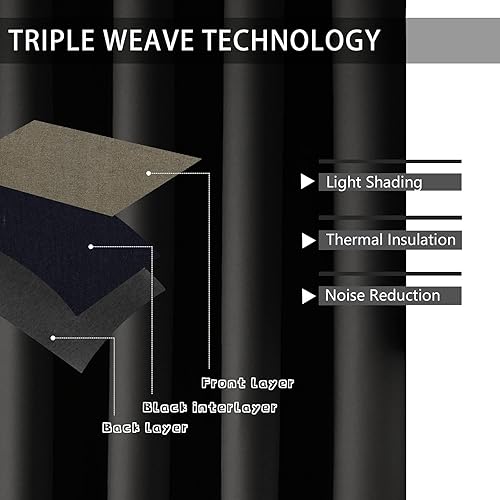Miniatura 4 de MRTREES - Cortina para oscurecer habitación con triple tejido para ventana, juego de 2 paneles con ojales en la parte superior