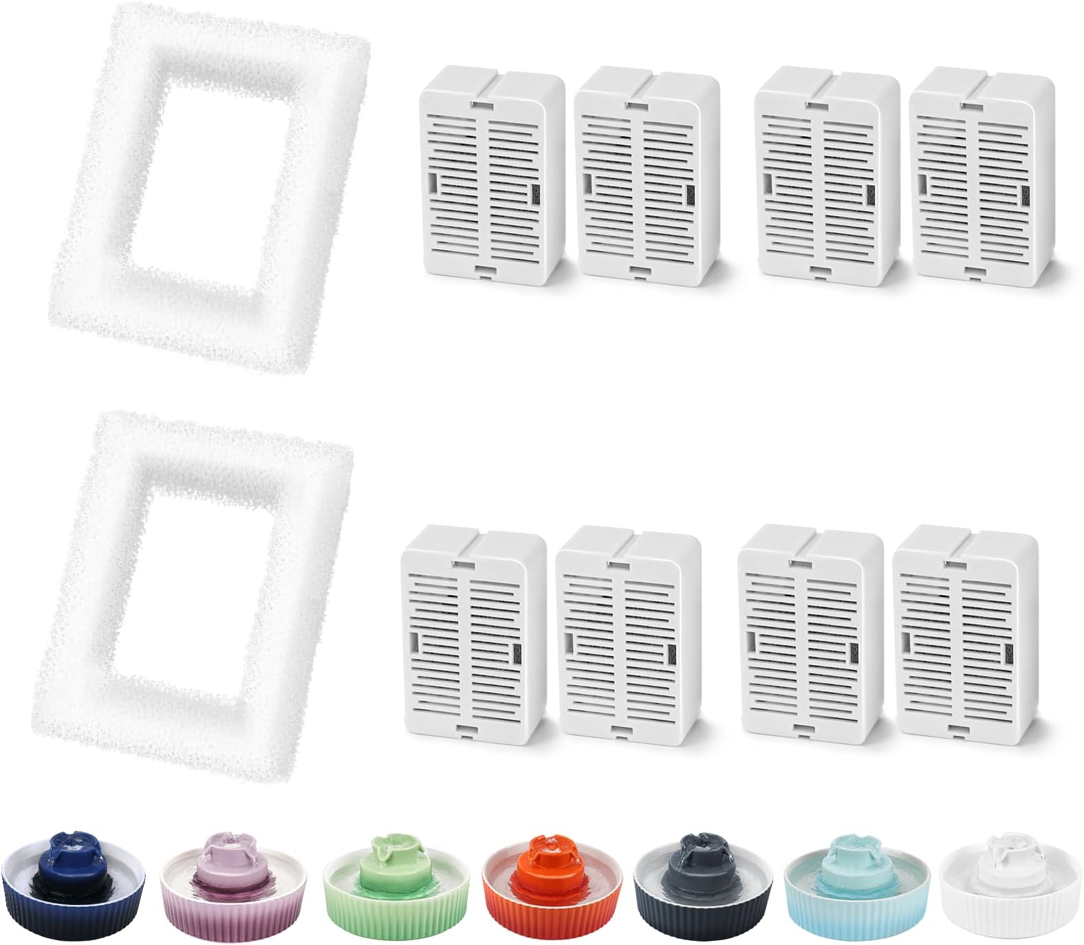 Lawfery 8 Pack Ceramic Cat Water Fountain Filters Replacement, 8 Cat Fountain Filters & 2 Pre-Filter Sponges for Ceramic Pet Water Fountains (8+2)