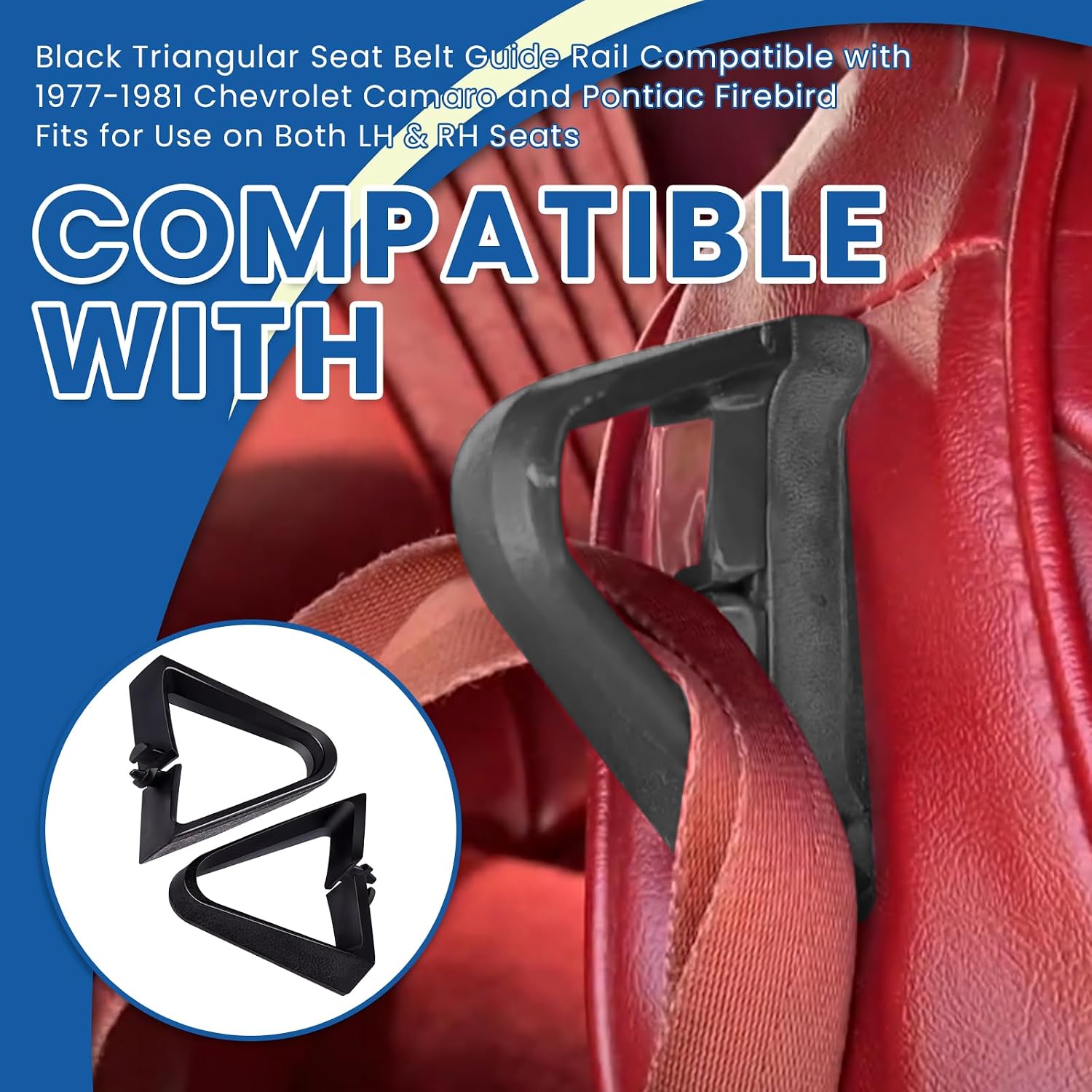 2Pcs 9737575 Black Triangular Seat Belt Guide Rail Compatible with 1977 1978 1979 1980 1981 Chevrolet Camaro and Pontiac Firebird, Fits for Use on Both LH & RH Seats
