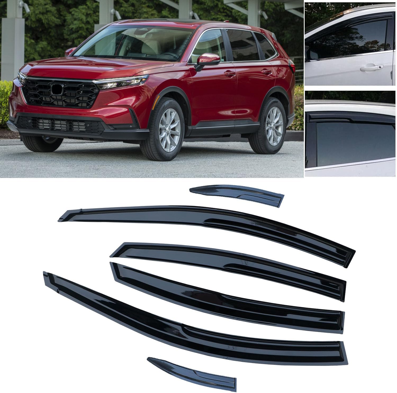 BeeGo Window Visors Rain Guards 6pcs fit for Honda CR-V CRV 2023 2024 2025 2026 Model Car Accessories Black Window Wind Deflectors Exterior Sun Vent 3D Wavy Sport Style Fit for CRV 2023-2027 Black