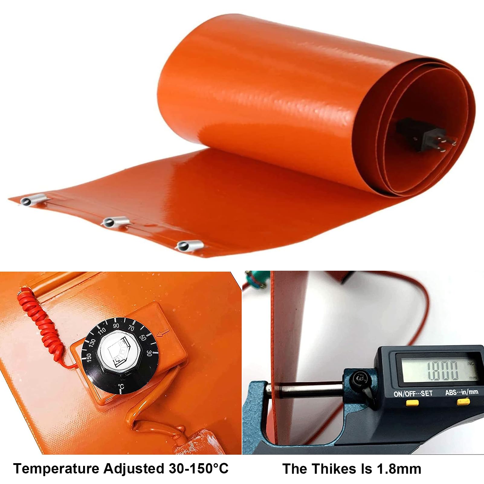 FAXIOAWA Silikonheizung DIY Ölfassheizung Fass Bandheizung Eimerheizung mit einstellbarem Thermostat Silikonkautschukheizung Öl-Gas-Tankheizung zum Heizen und Begleitheizung 250 * 1740 mm