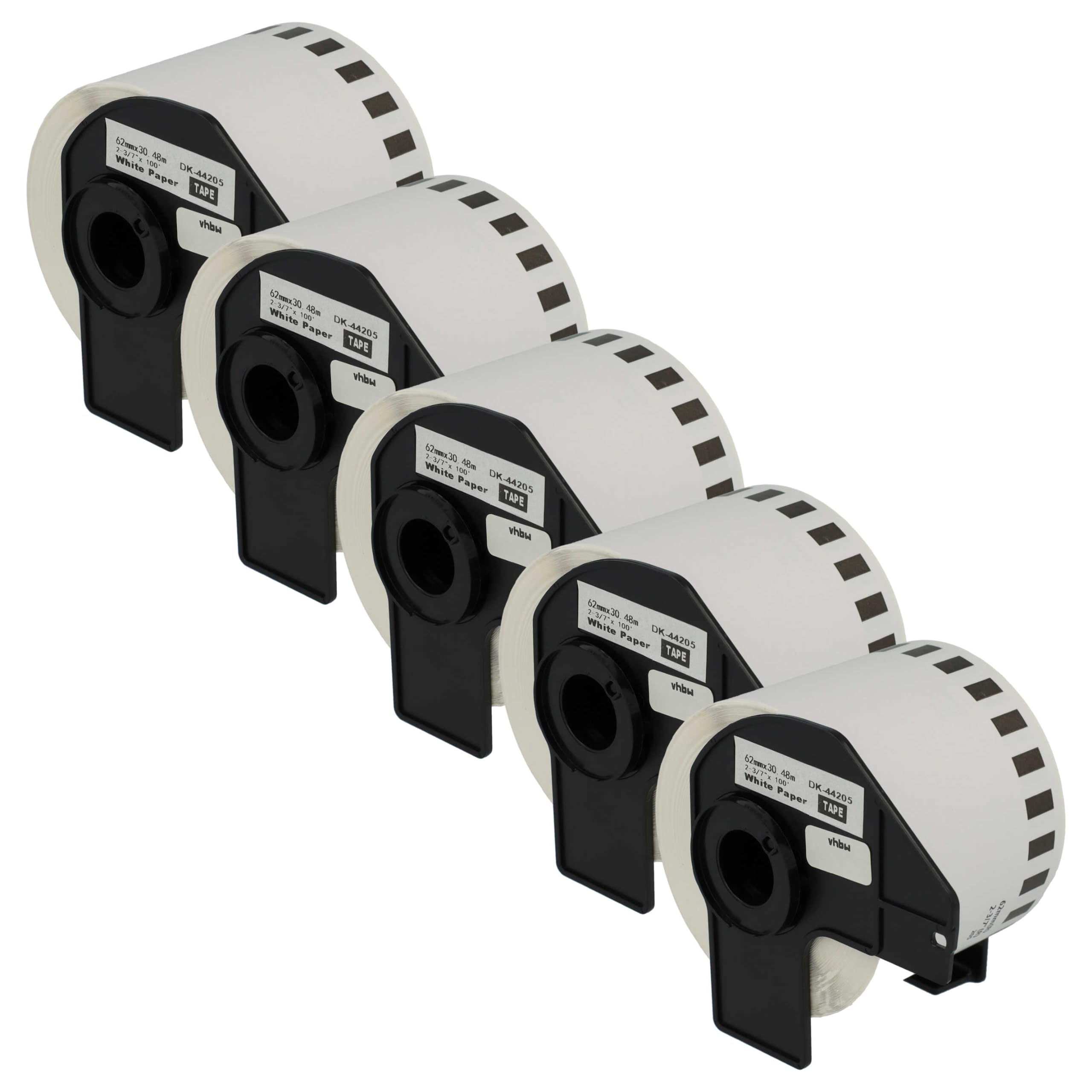 vhbw 5x Rouleau d'étiquettes + support 62mm x 30,48m remplacement Brother DK-44205 étiqueteuse détachable