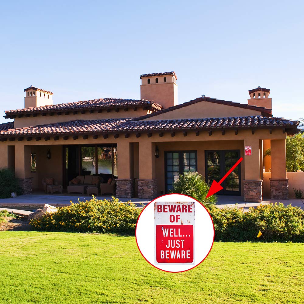 CVNDKN Lot De 2 Plaques En Métal Rétro Chic Avec Inscription « No Trespassing We're Tired Of Hiding The Bodies & Beware Of Well Just Beware