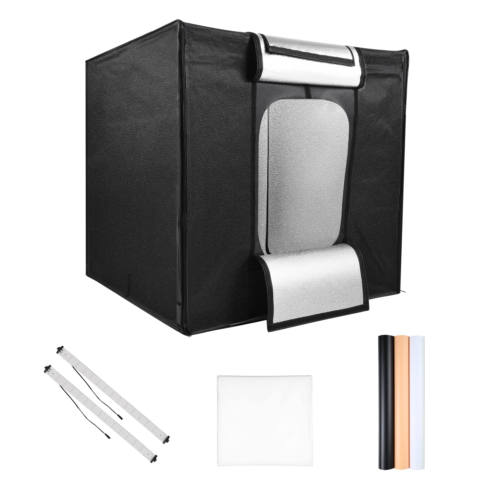 Andoer Scatola luminosa per studio fotografico, 80 x 80 x 80 cm, set di studio fotografico, pieghevole, tenda luminosa, 270 LED, 5600 K, dimmerabile, con 3 sfondi di colore per fotografia di prodotti