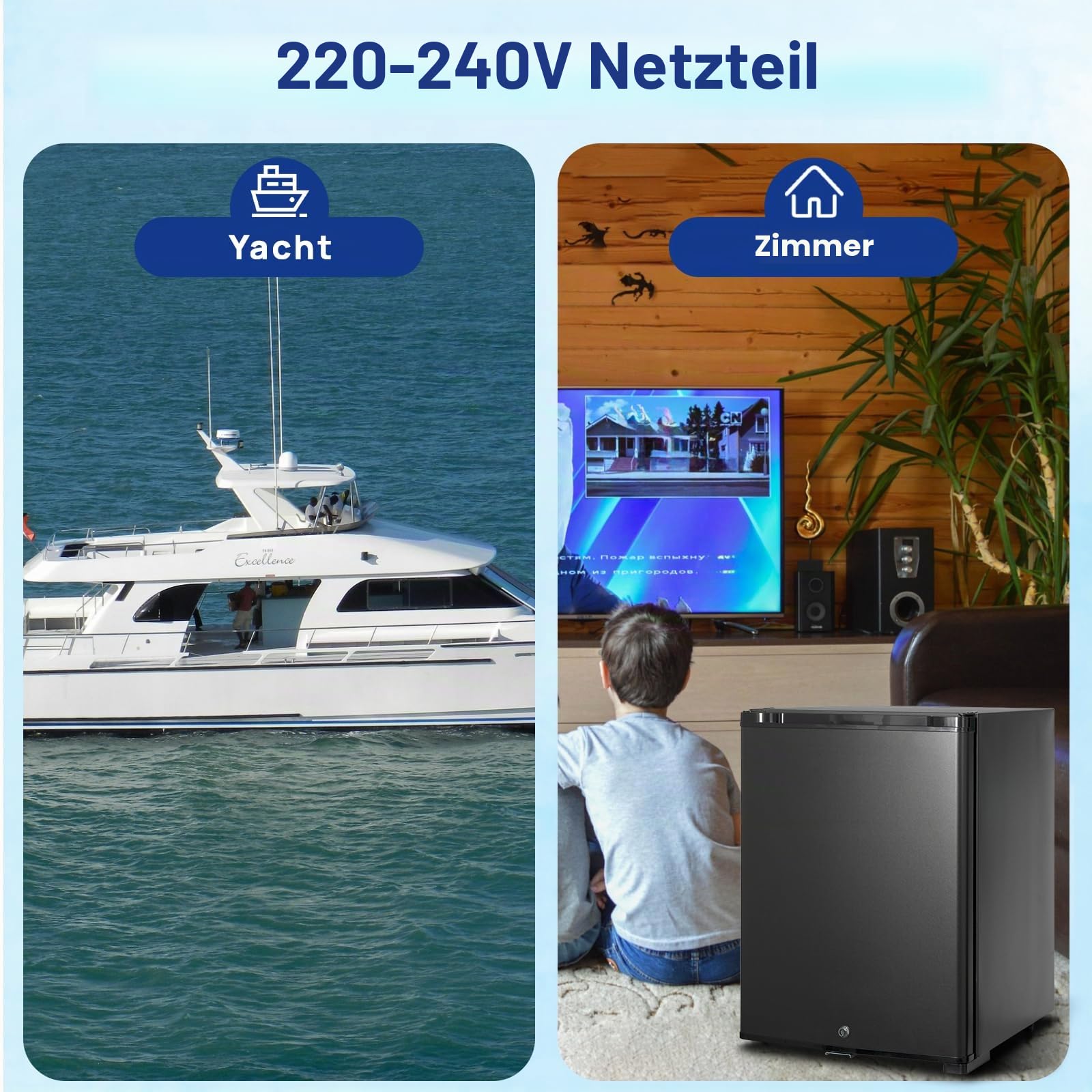 Smad Kühlschrank 12v 230v, 40L, Camping Kühlschrank 12v 230v, Wohnmobil Kühlschrank, Leiser Camper Kühlschrank 12v, für Auto, Wohnwagen, Büro, Absorber Kühlschrank mit Schloss, Wendetür, Schwarz
