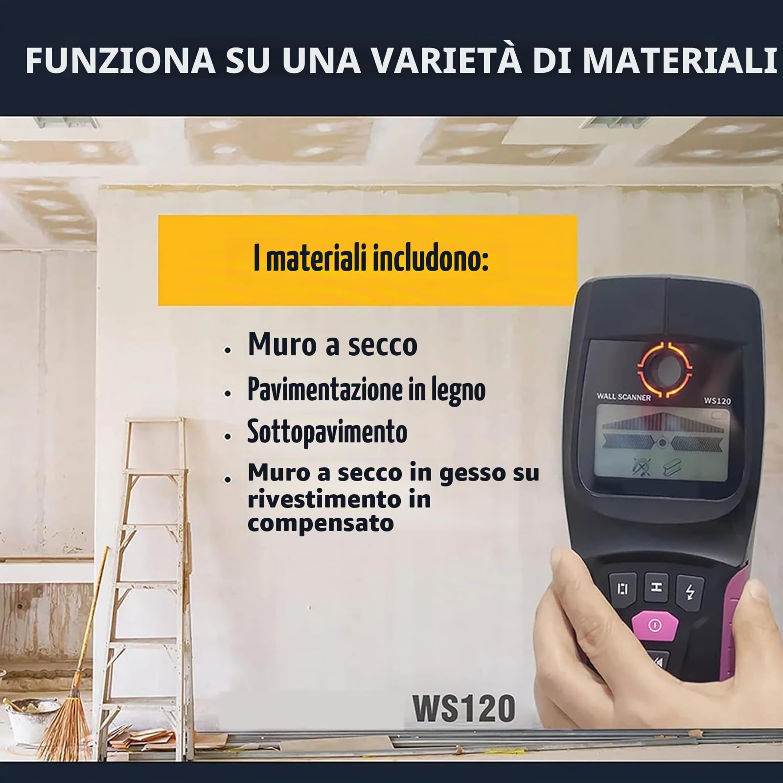 Scanner da Parete Multifunzionale, rilevatore di pareti, rilevatore di Metalli per Tubi dell'Acqua in PVC, per rilevare Cavi Metallici, Legno e CA nascosti nel Muro