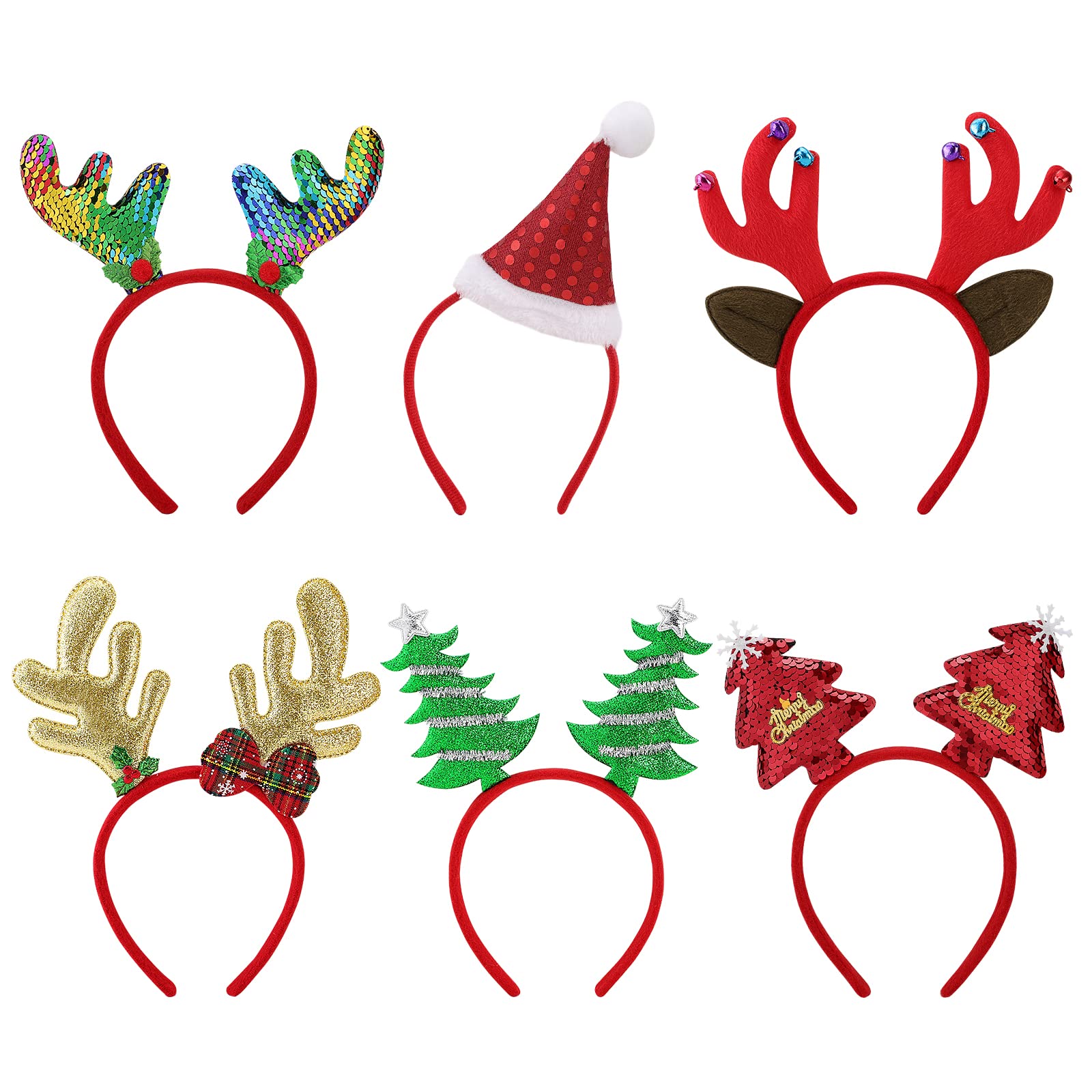MoKo Christmas Headbands Decorations 6Pack, Christmas Costume for Women Girls Cute Hairband Accessories, Red