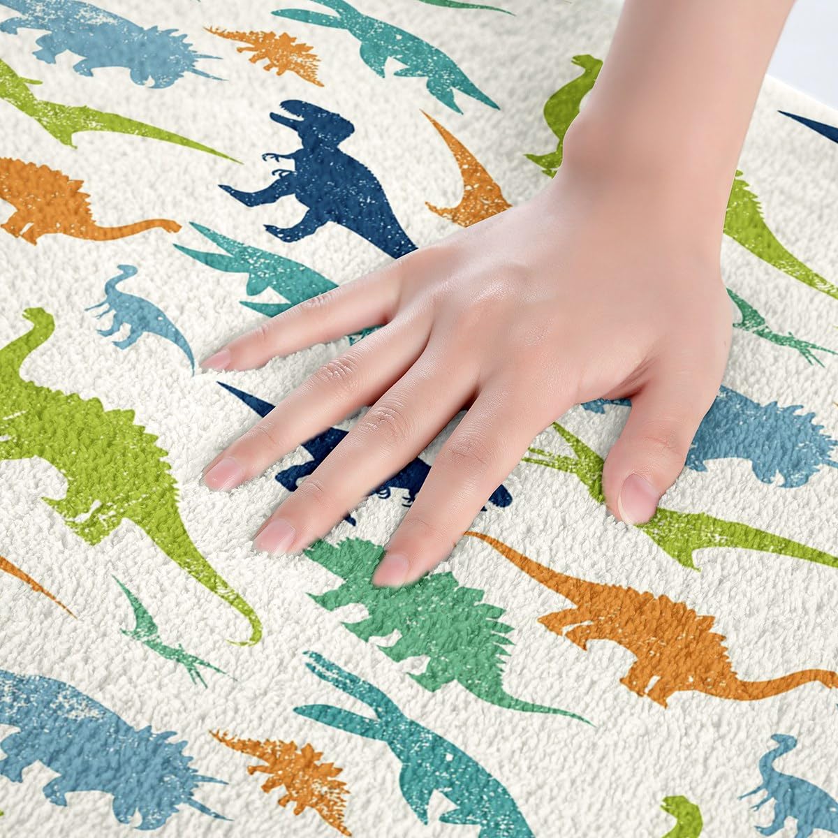 Kids Dinosaur Fluffy Rugs Cute Dinosaurs Absorbent Non Slip Bath Rug Boys Colorful Cartoon Dino Soft Mat for Bedroom Living Room Kitchen Girls Baby Jungle Animals Pattern Indoor Entrance Rugs 16