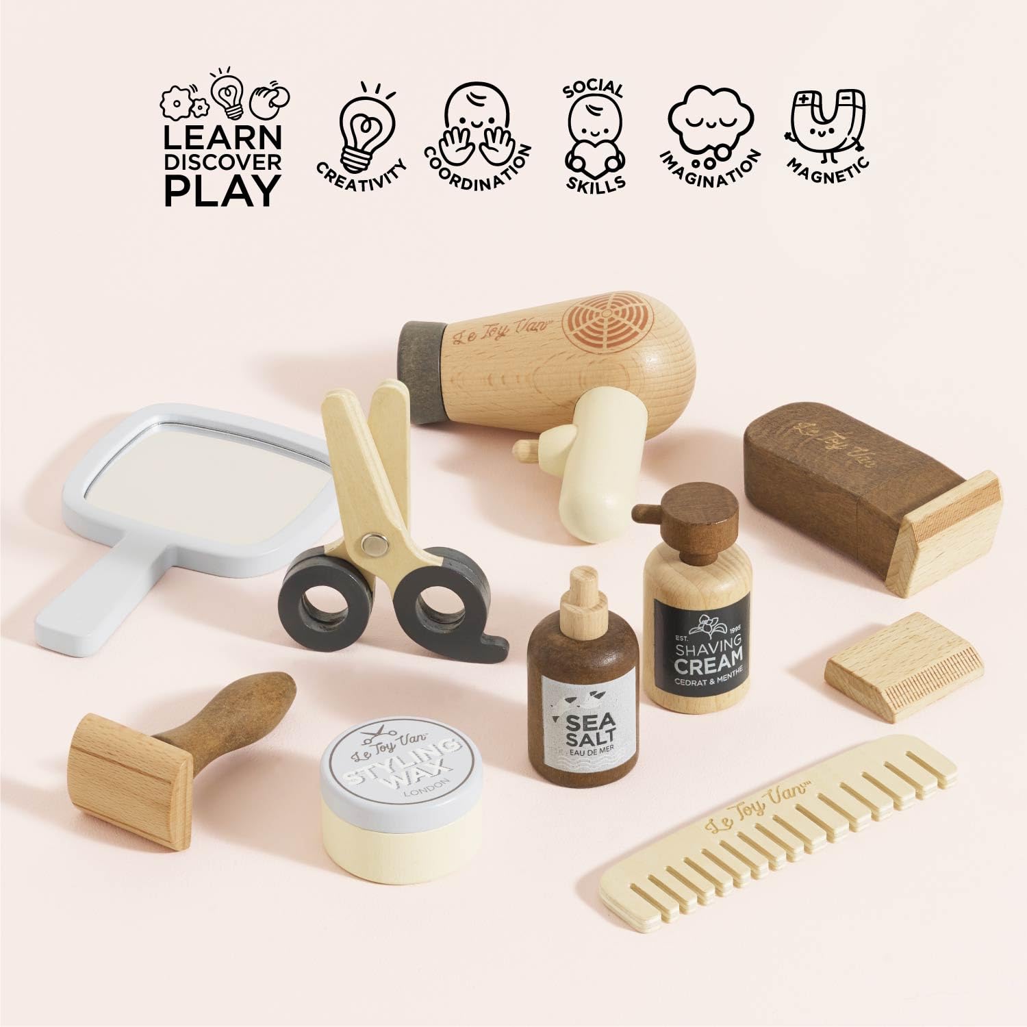 Le Toy Van Ensemble Coiffeur et barbier, Jouet pour rôle 10 pièces, 3+ Ans, Blanc, Bois FSC
