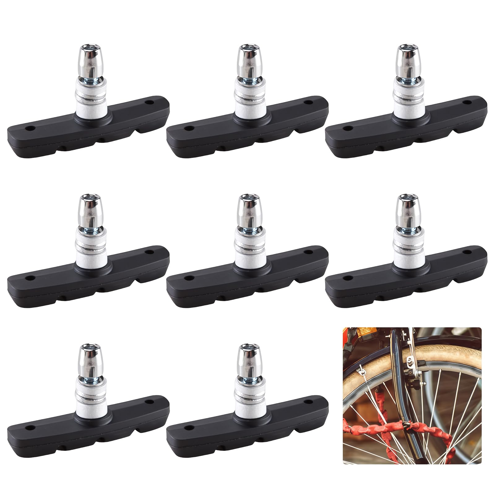 8 czarnych klocków hamulcowych V-brake 70 mm | Okładziny do rowerów górskich i miejskich. Trwałe i skuteczne
