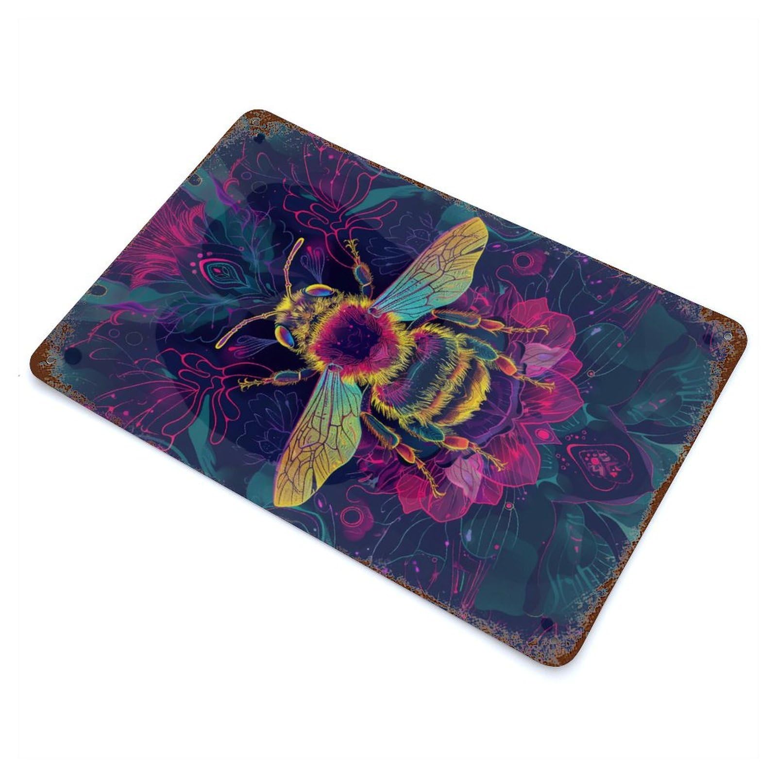 Garage Style Mystic Neon Bee Vintage Rust Metal Sign 11.8"x7.9", Vintage Wall Decor for Bar And Workshop
