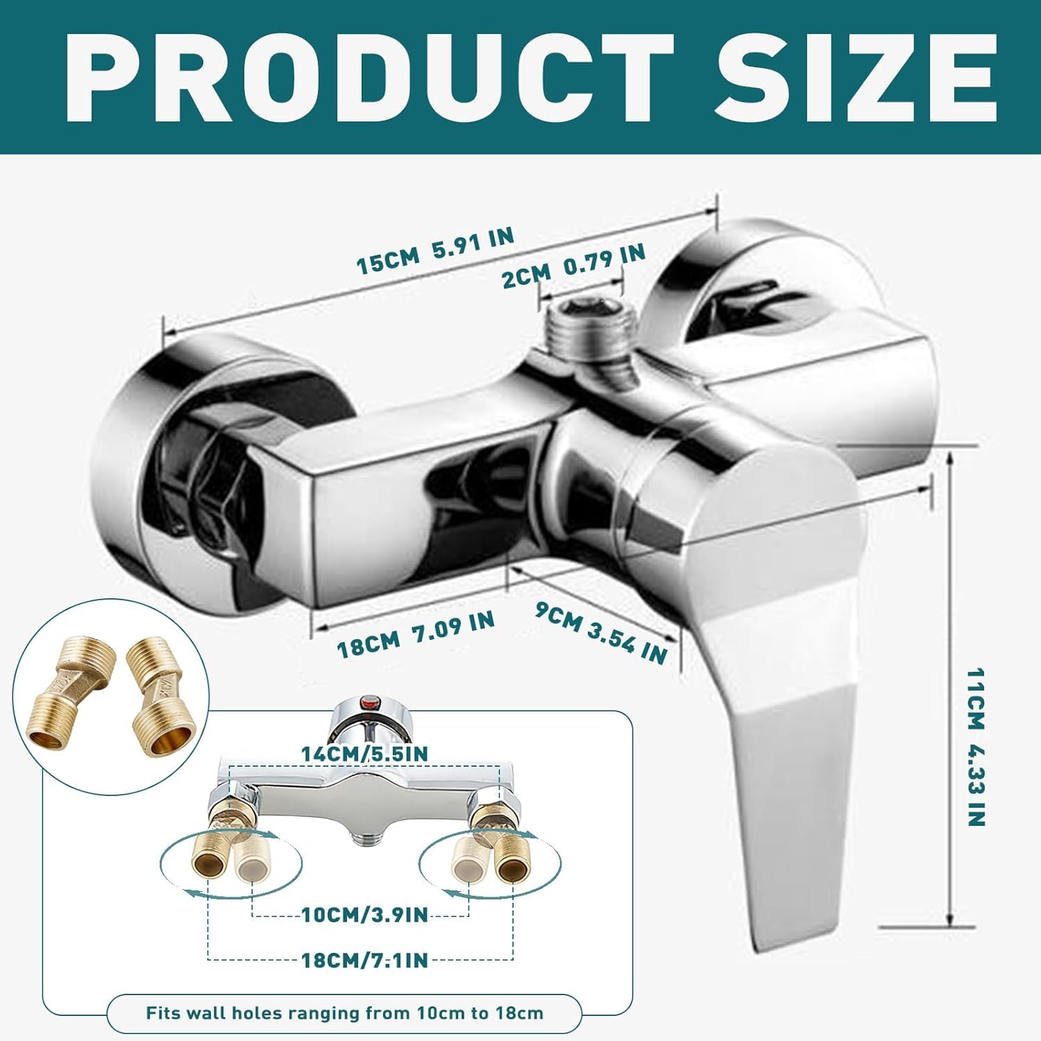 Robinet de douche monocommande, en acier inoxydable, mitigeur de douche avec contrôle manuel, interrupteur de valve sanitaire, robinet de bain pour eau froide et chaude