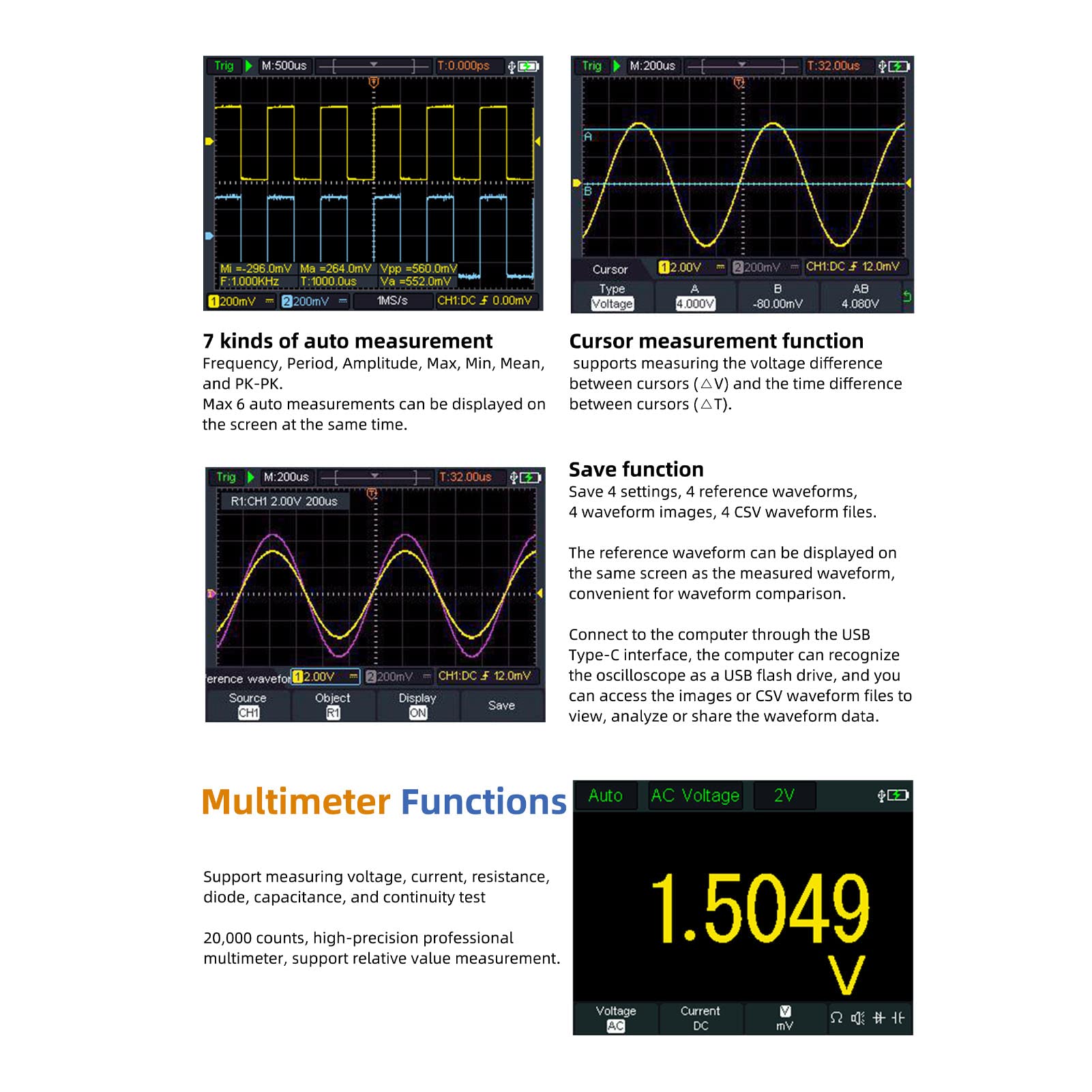 Handheld Oscilloscope Waveform Generator LCD Multimeter Channel Arbitrary Waveform Generator Arbitrary Waveform Function Generator Software Oscilloscope Oscilloscope Oscilloscopes