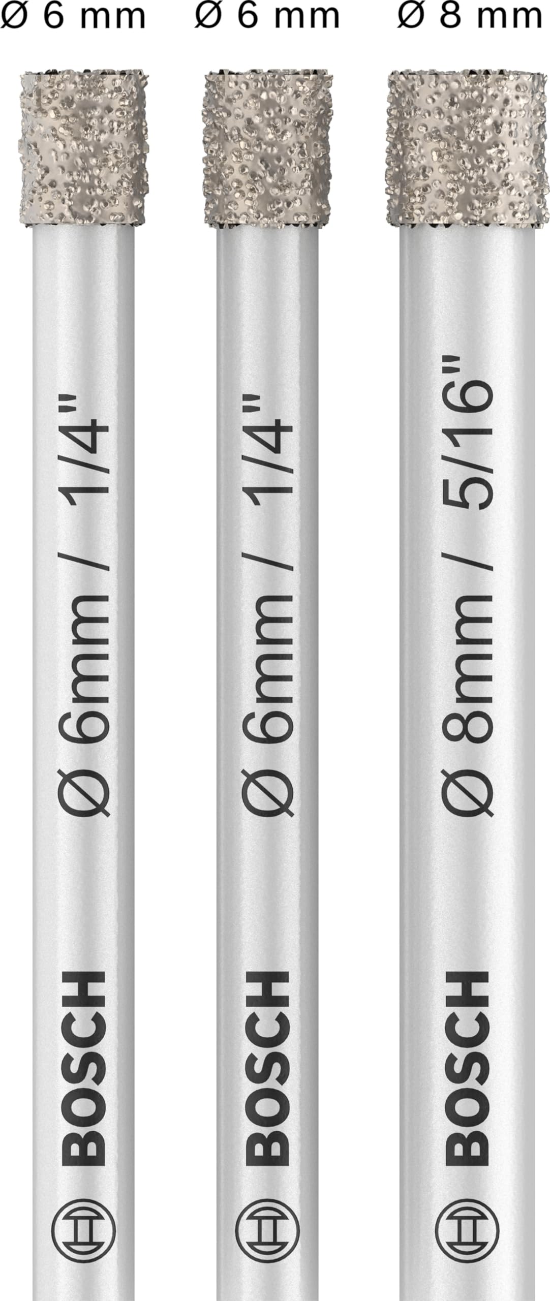Bosch Professional Set di 3 punte diamantate Expert for Ceramic (per Piastrelle dure, Pietra dura, Pietra morbida, Ø 6/6/8 mm, Accessori Trapano)