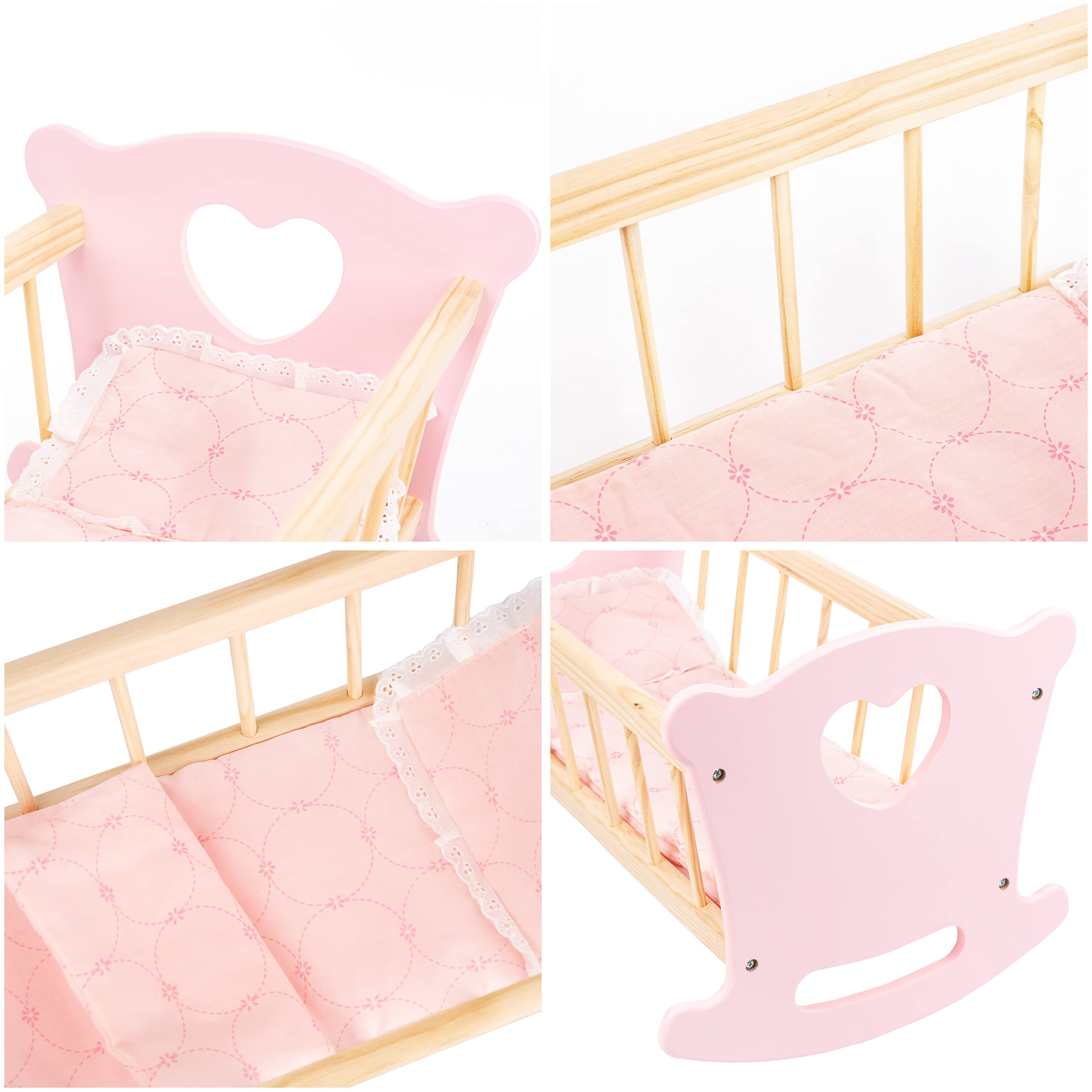 Kinderplay Łóżeczko dla Lalki, Kołyska dla lalki – Zestaw Kołyska plus Kołderka, Poduszeczka oraz Prześcieradło, dla laki o max. długości 49.5 cm., model GS2101