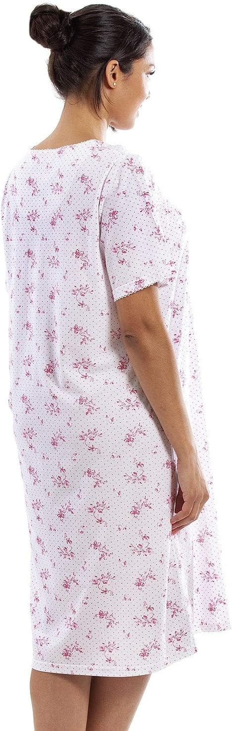 Camille Women's 100% Cotton Short Sleeved Nightdresses - Comfortable & Breathable Nightwear With Button Fastening - Lightweight Nighties 4 71+wmReL+pL. AC SL1500