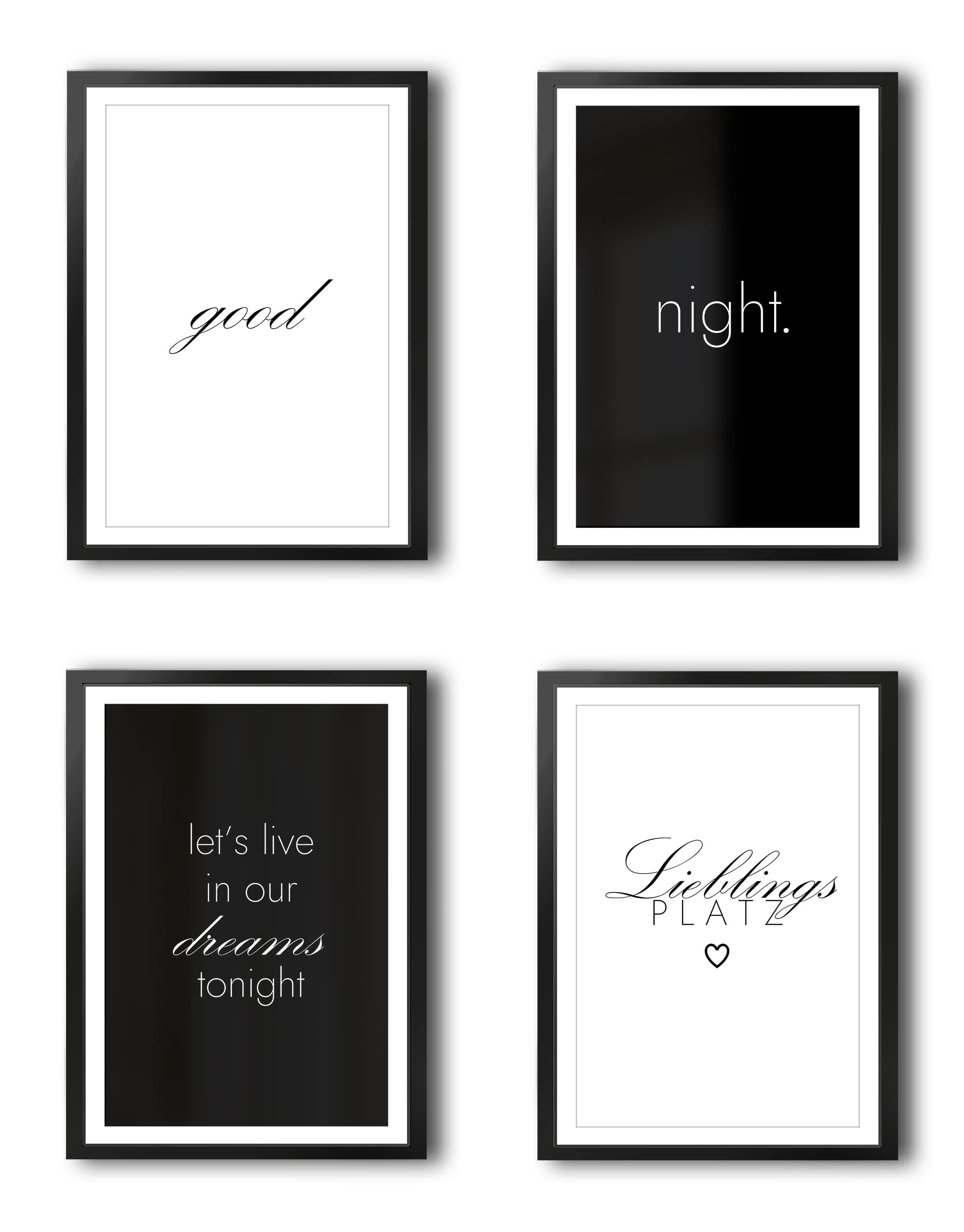 VON STEINEICH® Cuadros decorativos para dormitorio [negro y blanco] modernos murales en DIN A4 – Decoración de pared de ensueño adecuada para decoración de pared Aesthetic & Boho (juego de 4 pósteres