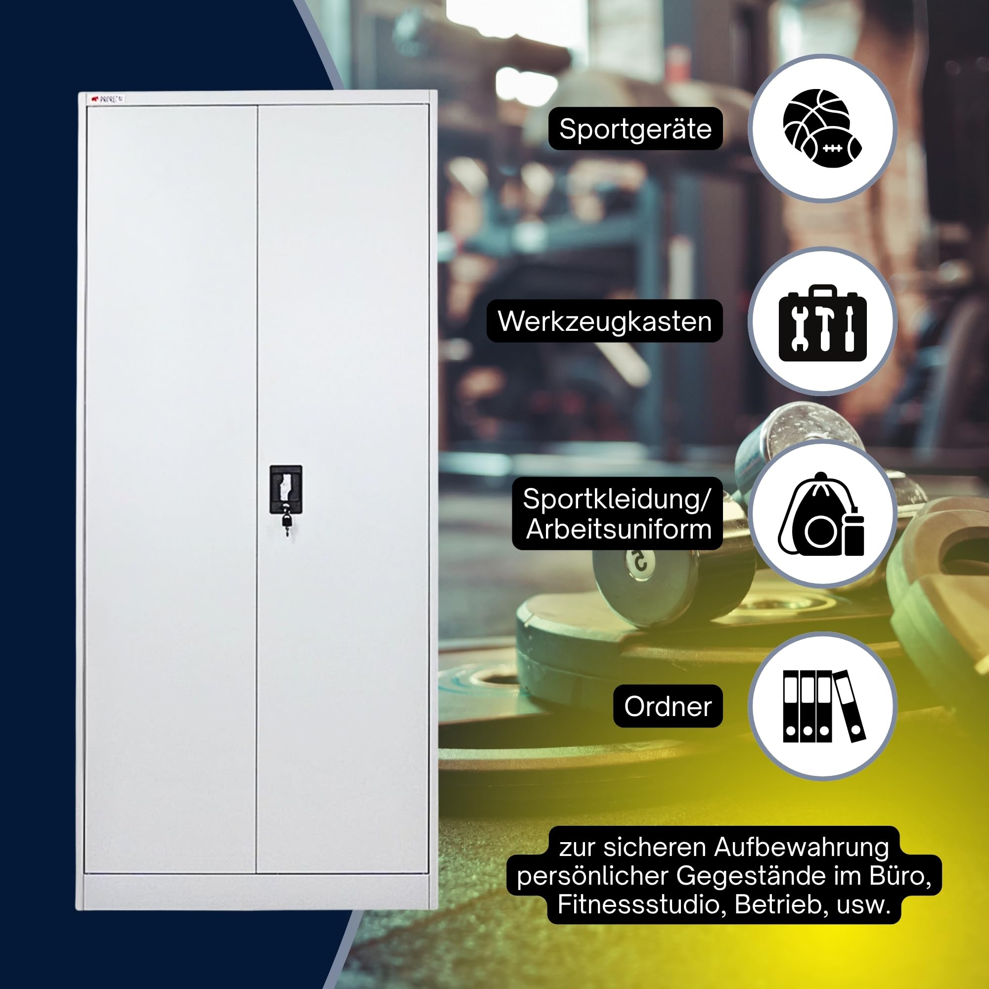 PROREGAL Flügeltürenschrank Elephant Metall Spind Schrank abschließbar 2 Türen 180x80x40cm Stahl 6 Fächern & Kleiderstange Stahlschrank Pulverbeschichtung Lichtgrau Garderobenschrank Aktenschrank