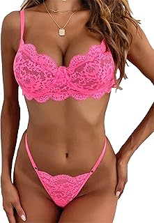 Lilosy Sexy Choker Floral Lace Scallop Sheer Underwire Push Up Garter Belt Lingerie Set for Women